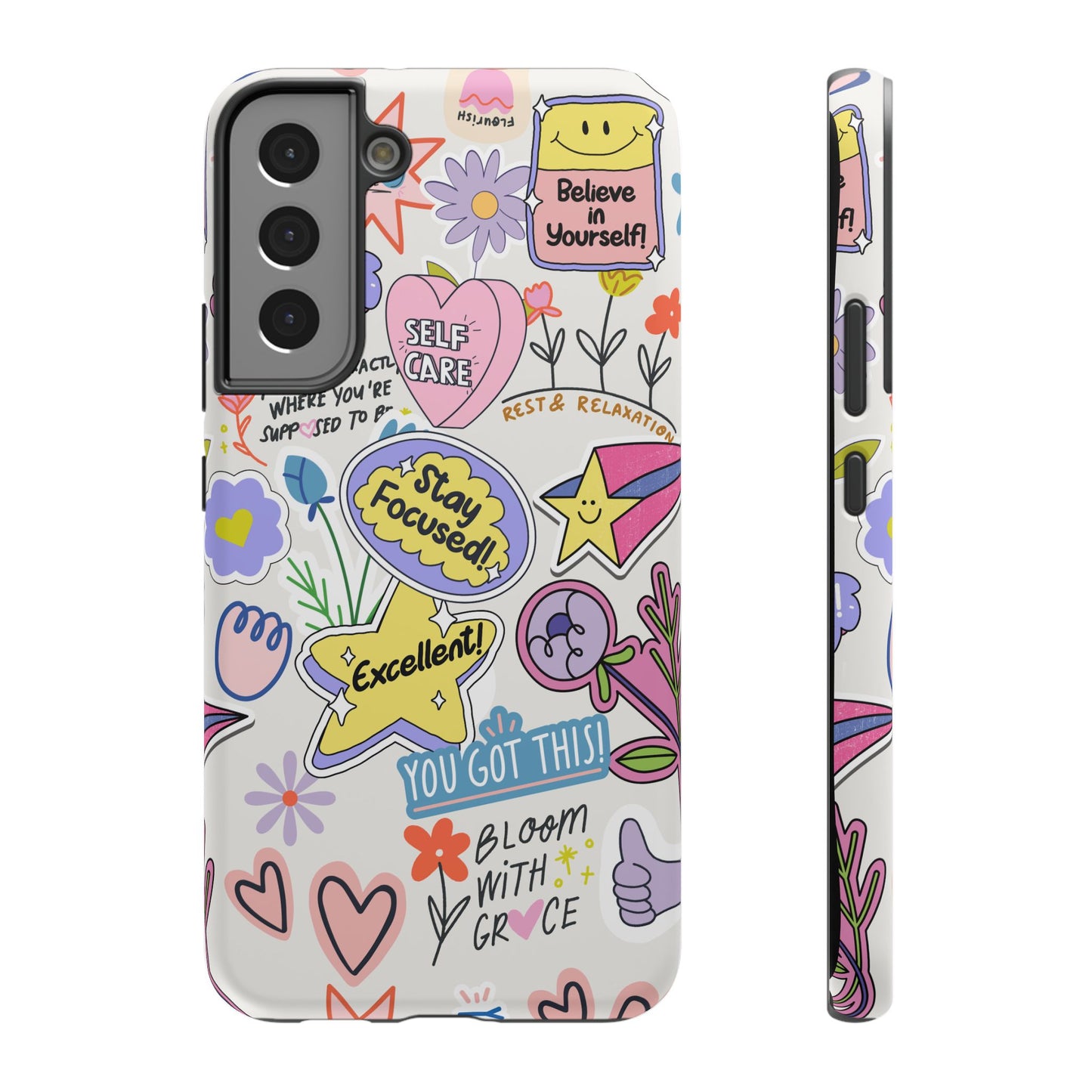 Motivational Doodle Collage Phone Case – MagSafe Compatible for iPhone & Samsung Galaxy