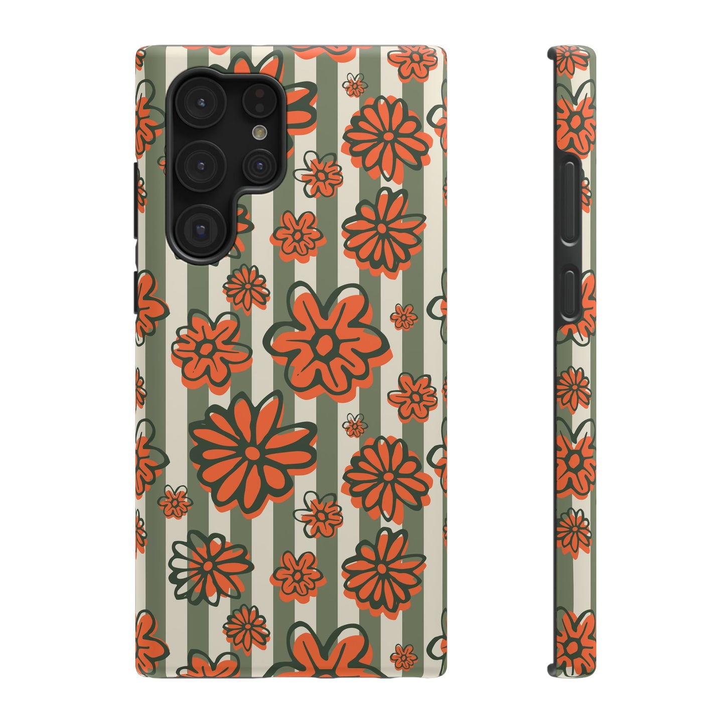 Retro Striped Floral Phone Case – MagSafe Compatible for iPhone & Samsung Galaxy