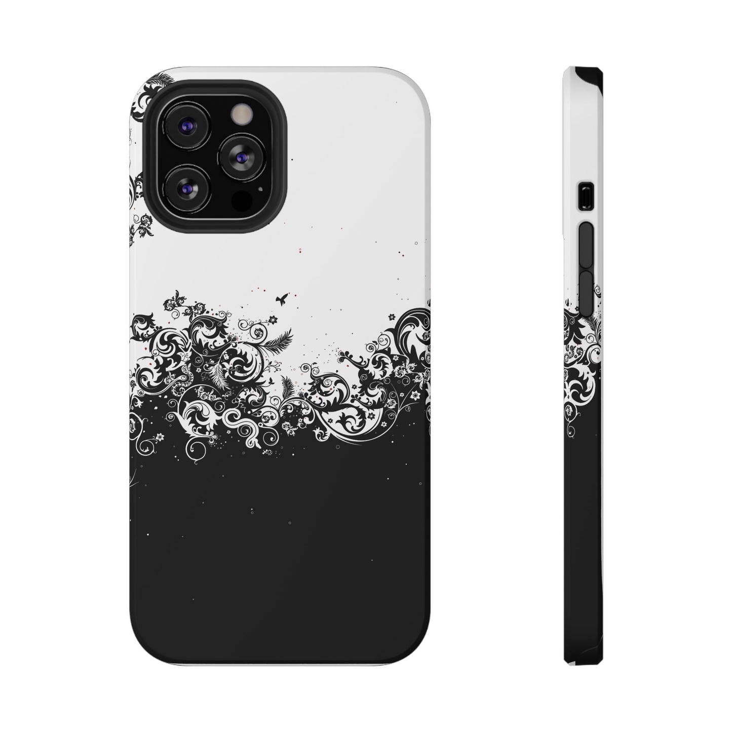 Ornate Black & White Floral Swirl Phone Case – MagSafe Compatible for iPhone & Samsung Galaxy