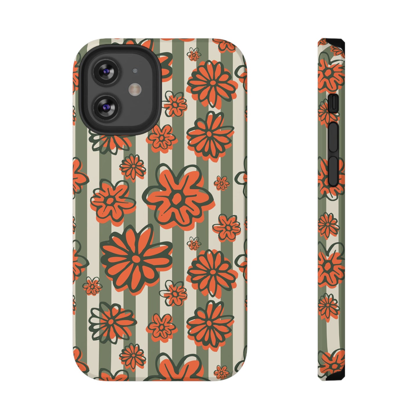 Retro Striped Floral Phone Case – MagSafe Compatible for iPhone & Samsung Galaxy