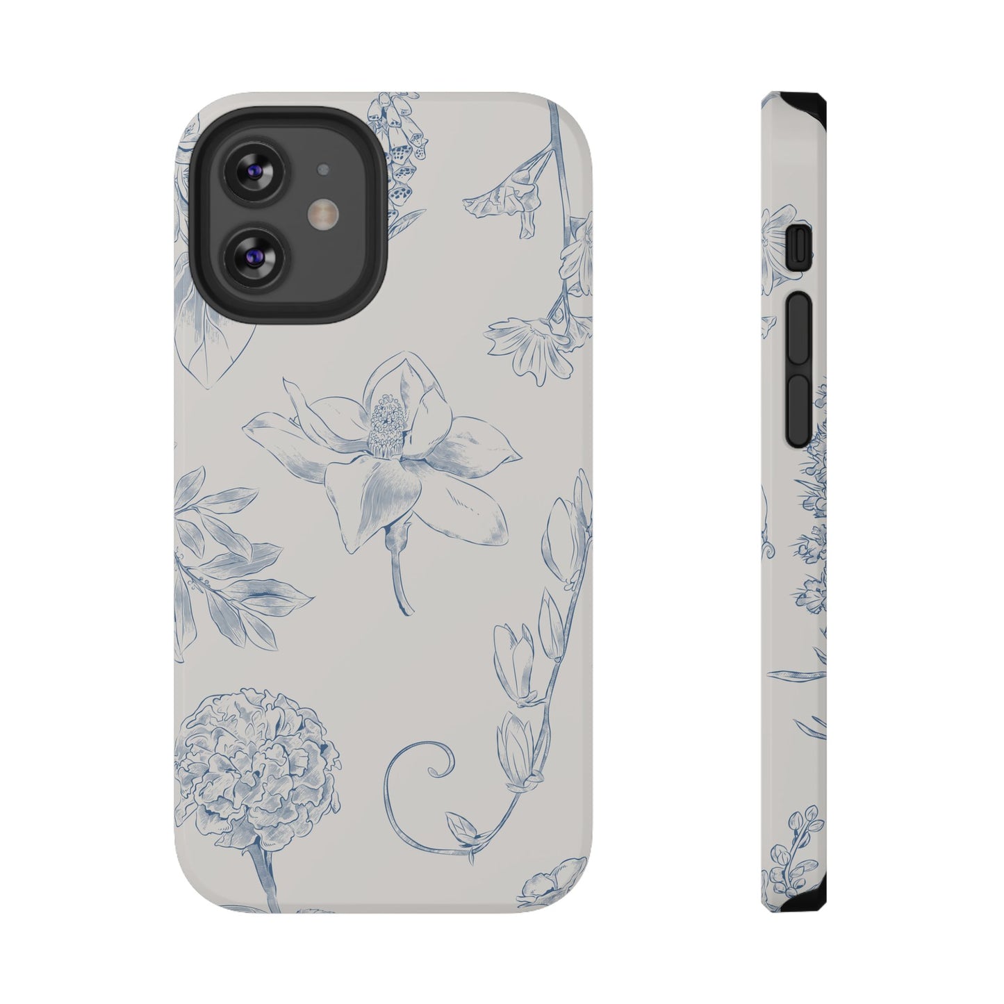Vintage Blue Botanical Sketch Phone Case – MagSafe Compatible for iPhone & Samsung Galaxy