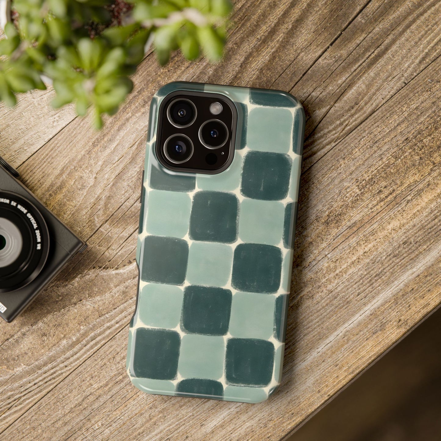 Green Checkerboard Retro Phone Case – MagSafe Compatible for iPhone & Samsung Galaxy