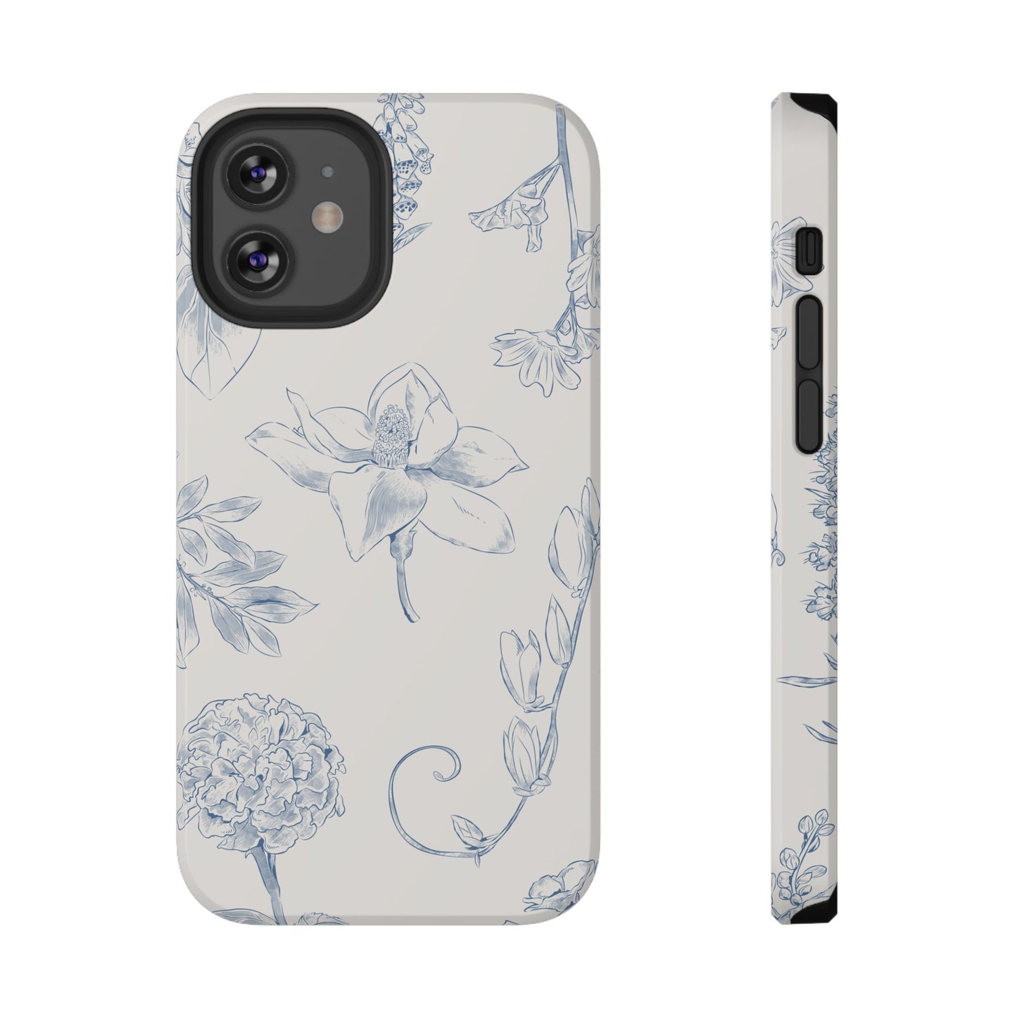 Vintage Blue Botanical Sketch Phone Case – MagSafe Compatible for iPhone & Samsung Galaxy
