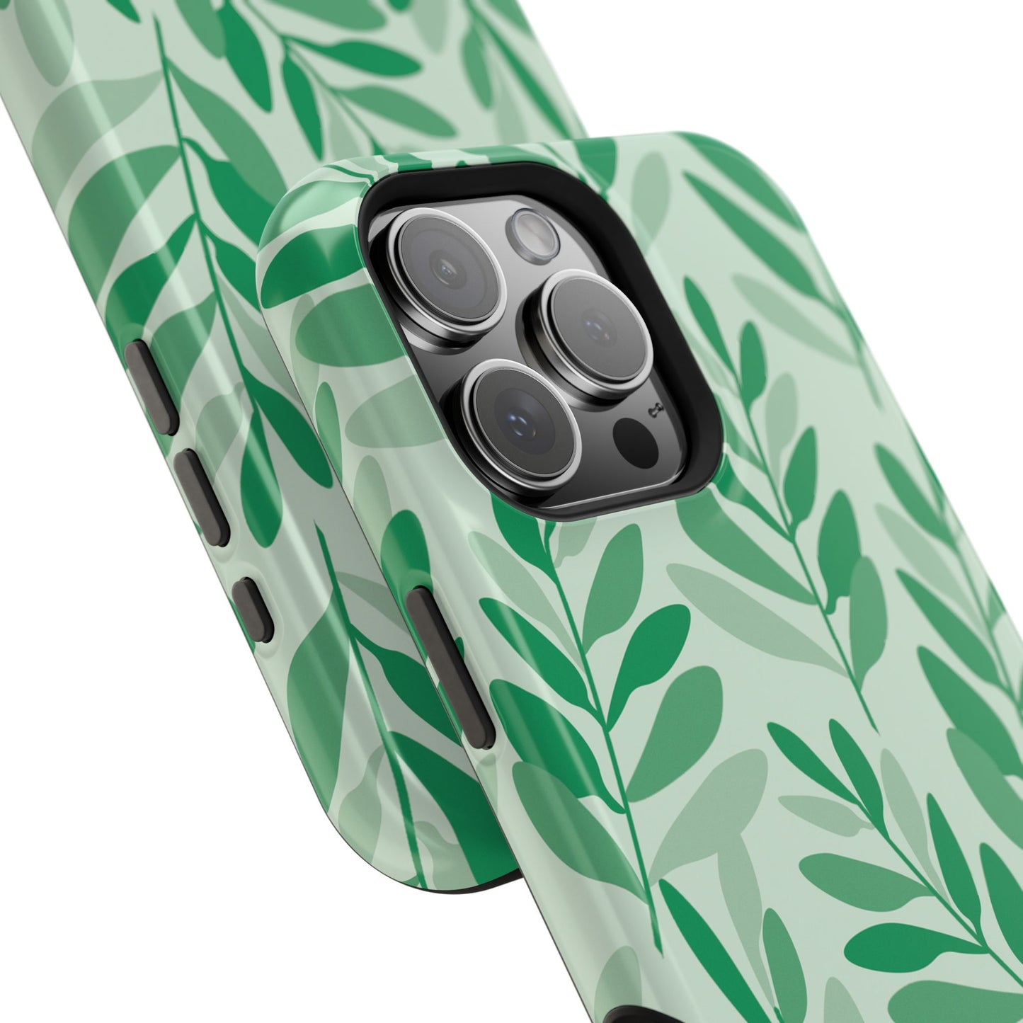 Green Leaf Pattern Phone Case – MagSafe Compatible for iPhone & Samsung Galaxy