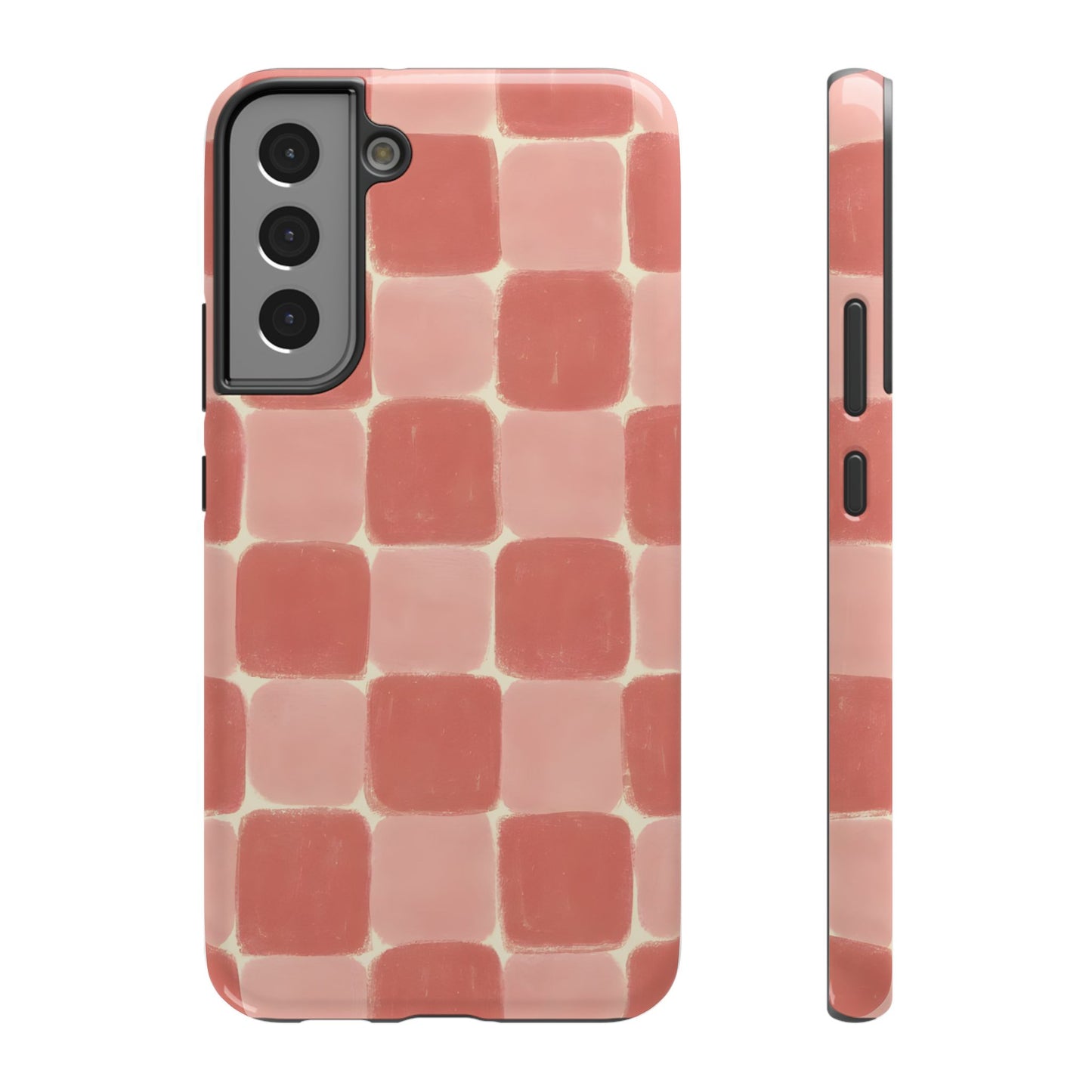 Blush Pink Checkerboard Phone Case – MagSafe Compatible for iPhone & Samsung Galaxy