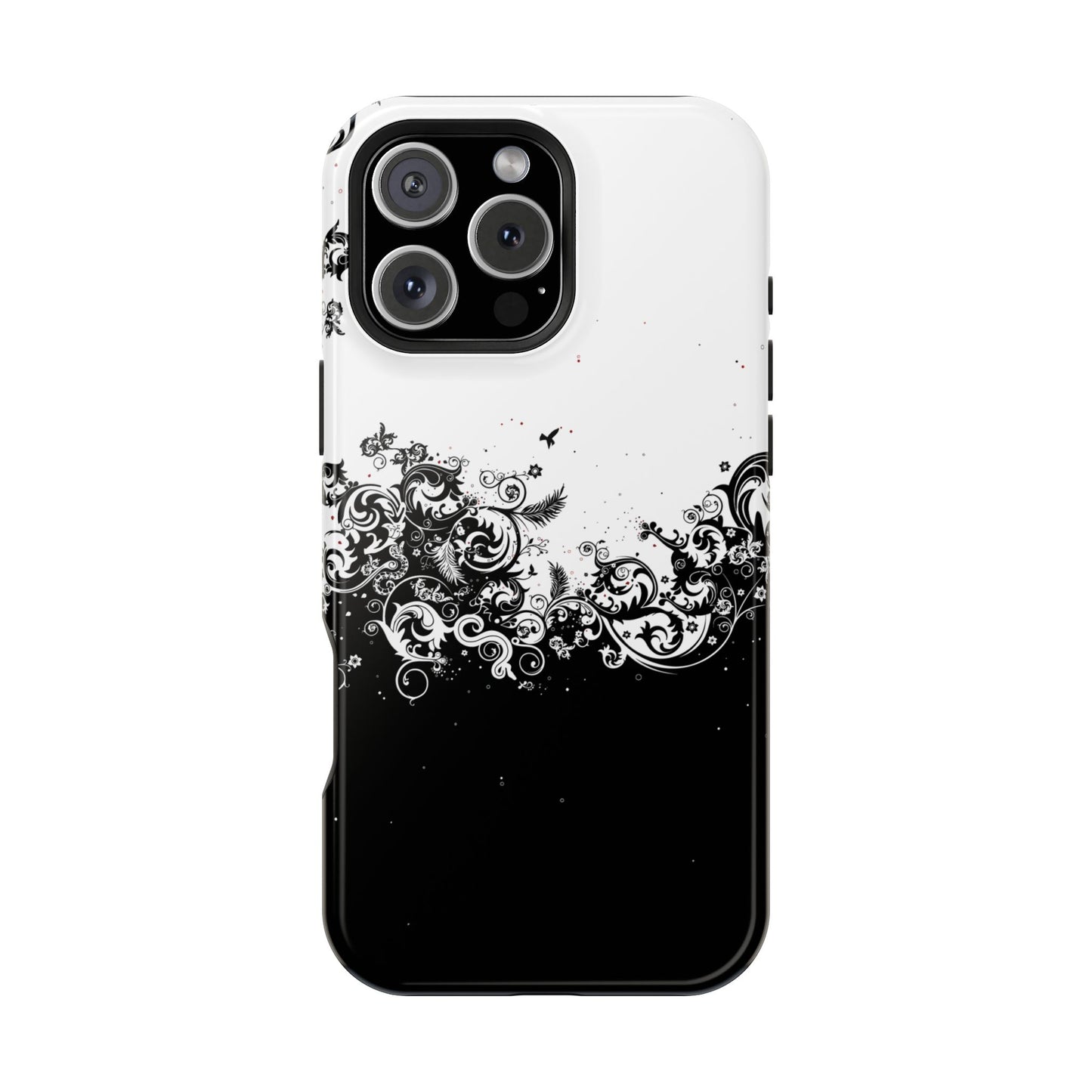 Ornate Black & White Floral Swirl Phone Case – MagSafe Compatible for iPhone & Samsung Galaxy