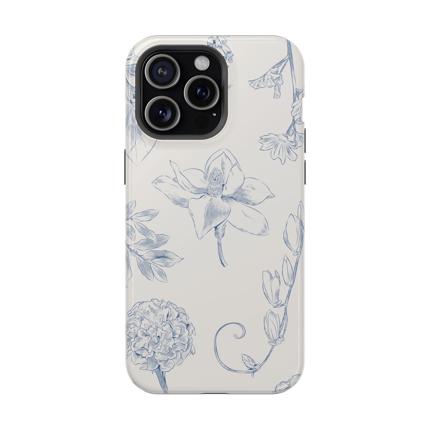 Vintage Blue Botanical Sketch Phone Case – MagSafe Compatible for iPhone & Samsung Galaxy