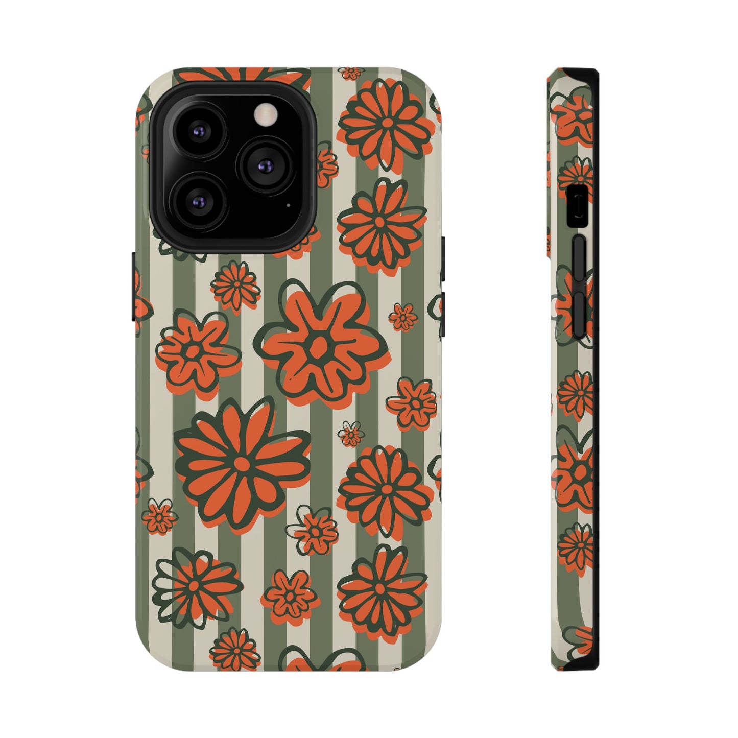 Retro Striped Floral Phone Case – MagSafe Compatible for iPhone & Samsung Galaxy
