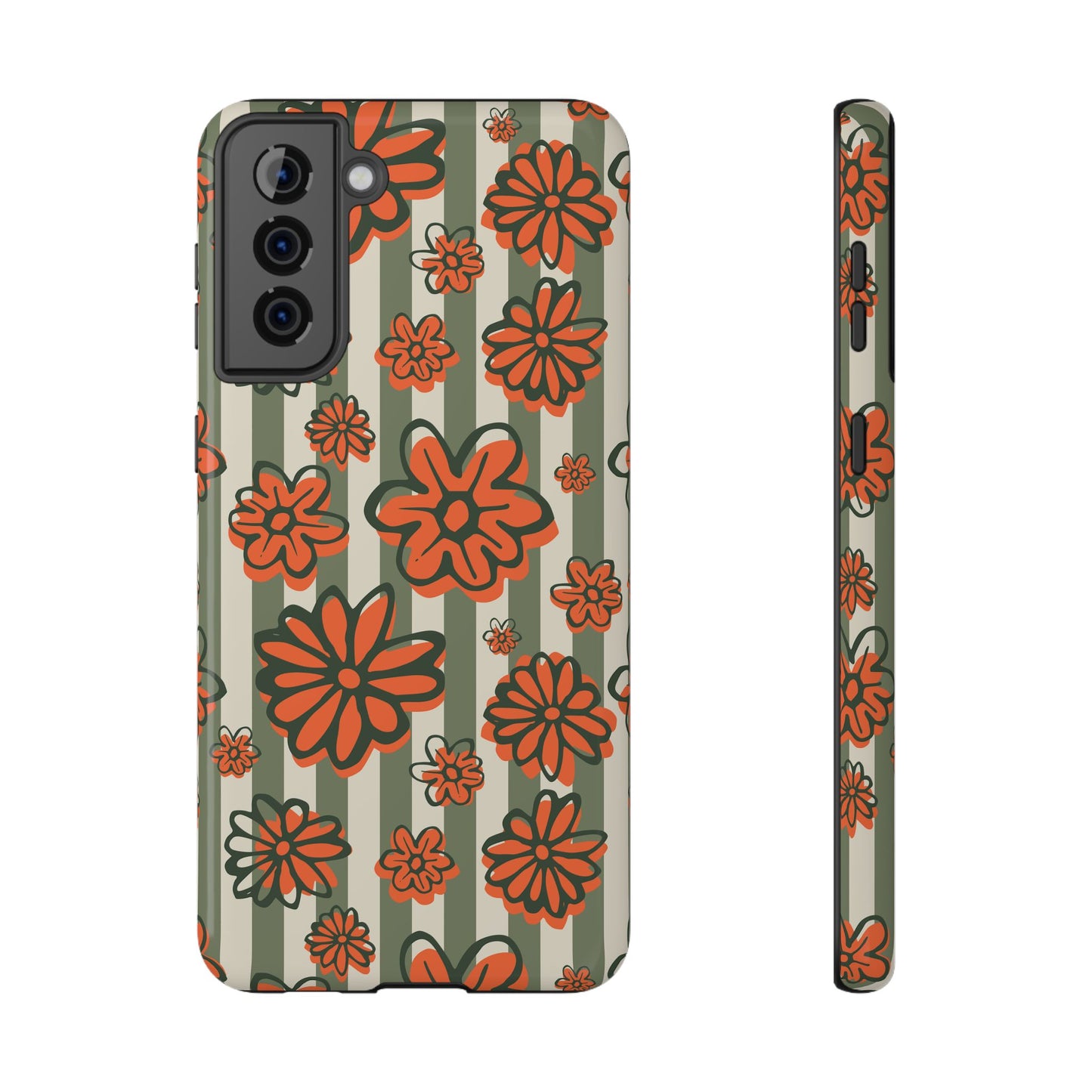 Retro Striped Floral Phone Case – MagSafe Compatible for iPhone & Samsung Galaxy