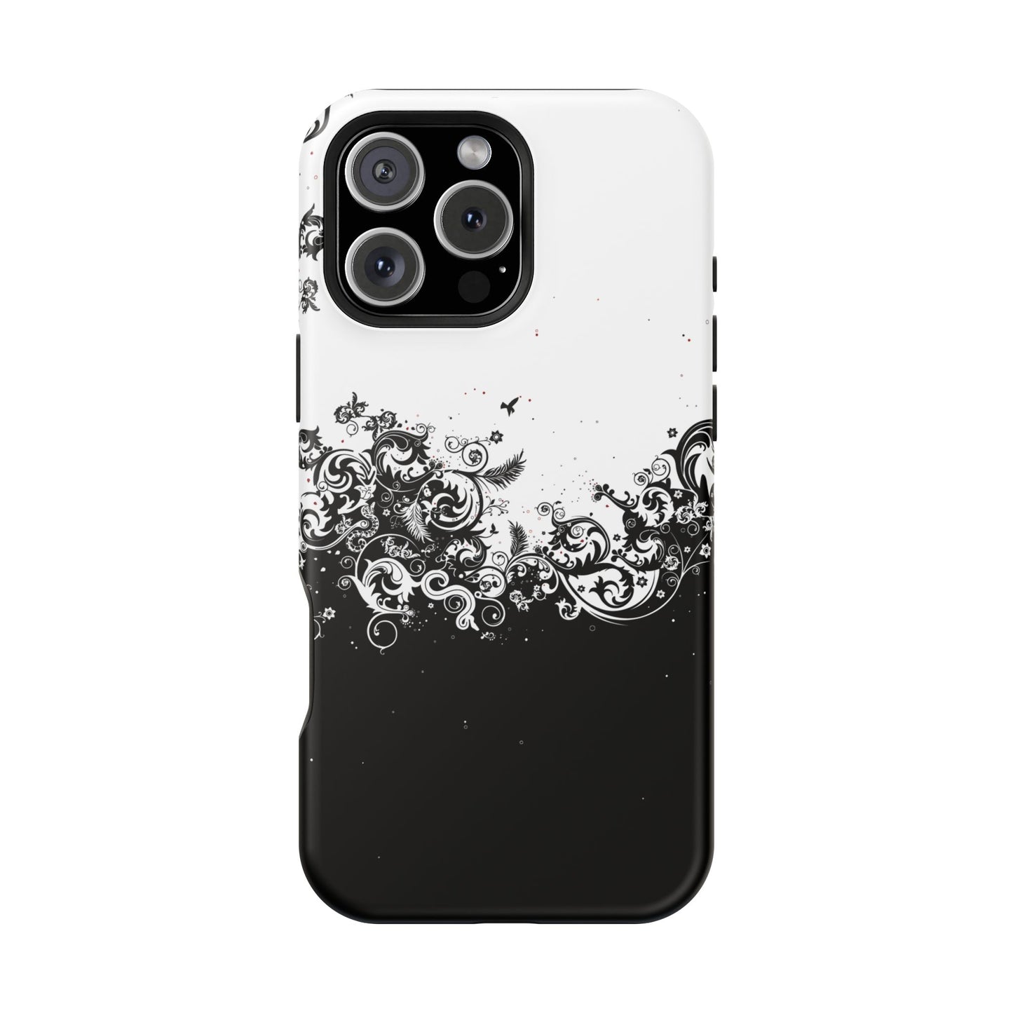 Ornate Black & White Floral Swirl Phone Case – MagSafe Compatible for iPhone & Samsung Galaxy