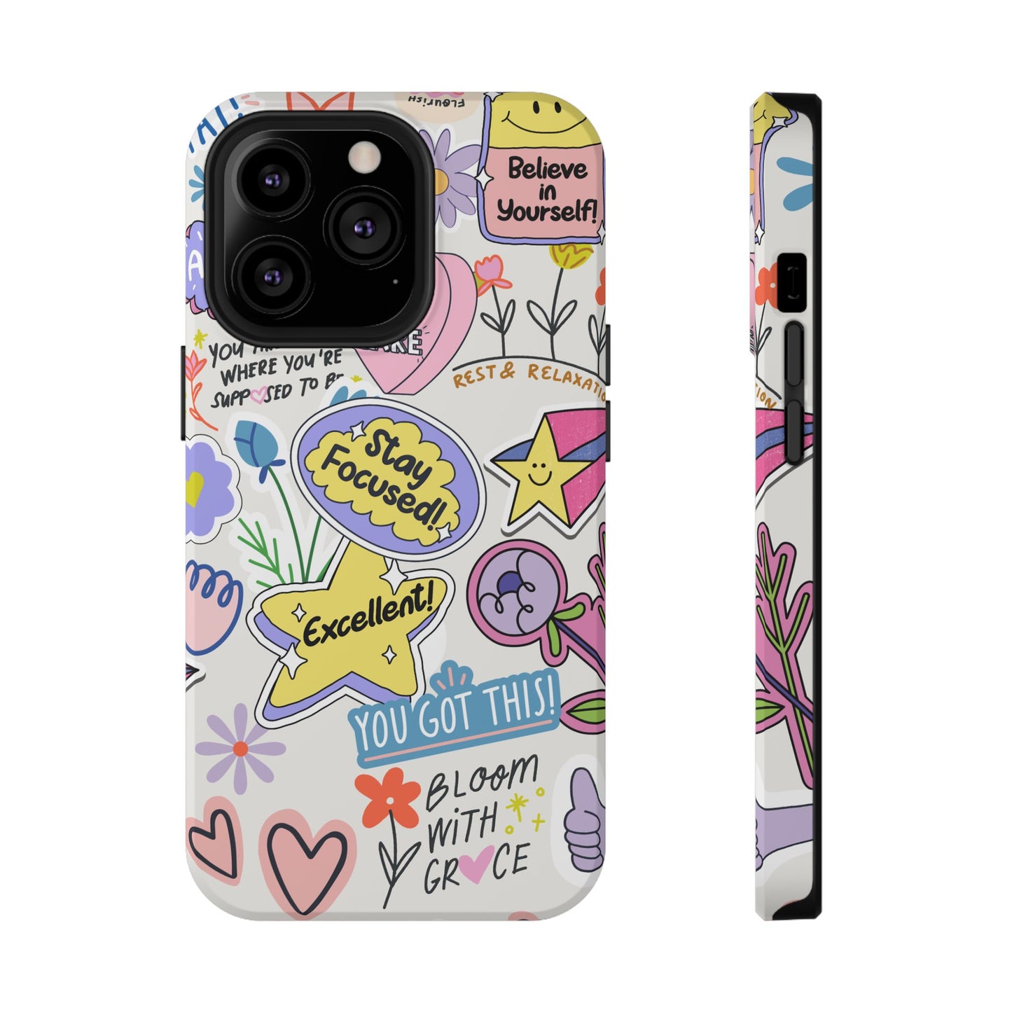 Motivational Doodle Collage Phone Case – MagSafe Compatible for iPhone & Samsung Galaxy