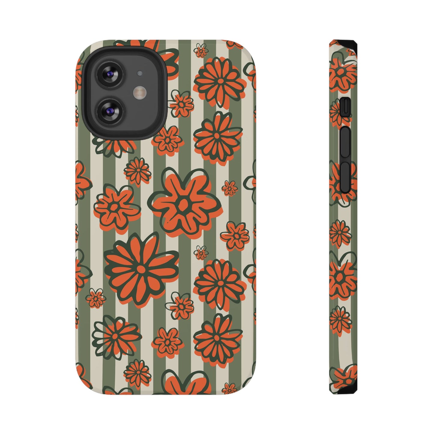 Retro Striped Floral Phone Case – MagSafe Compatible for iPhone & Samsung Galaxy