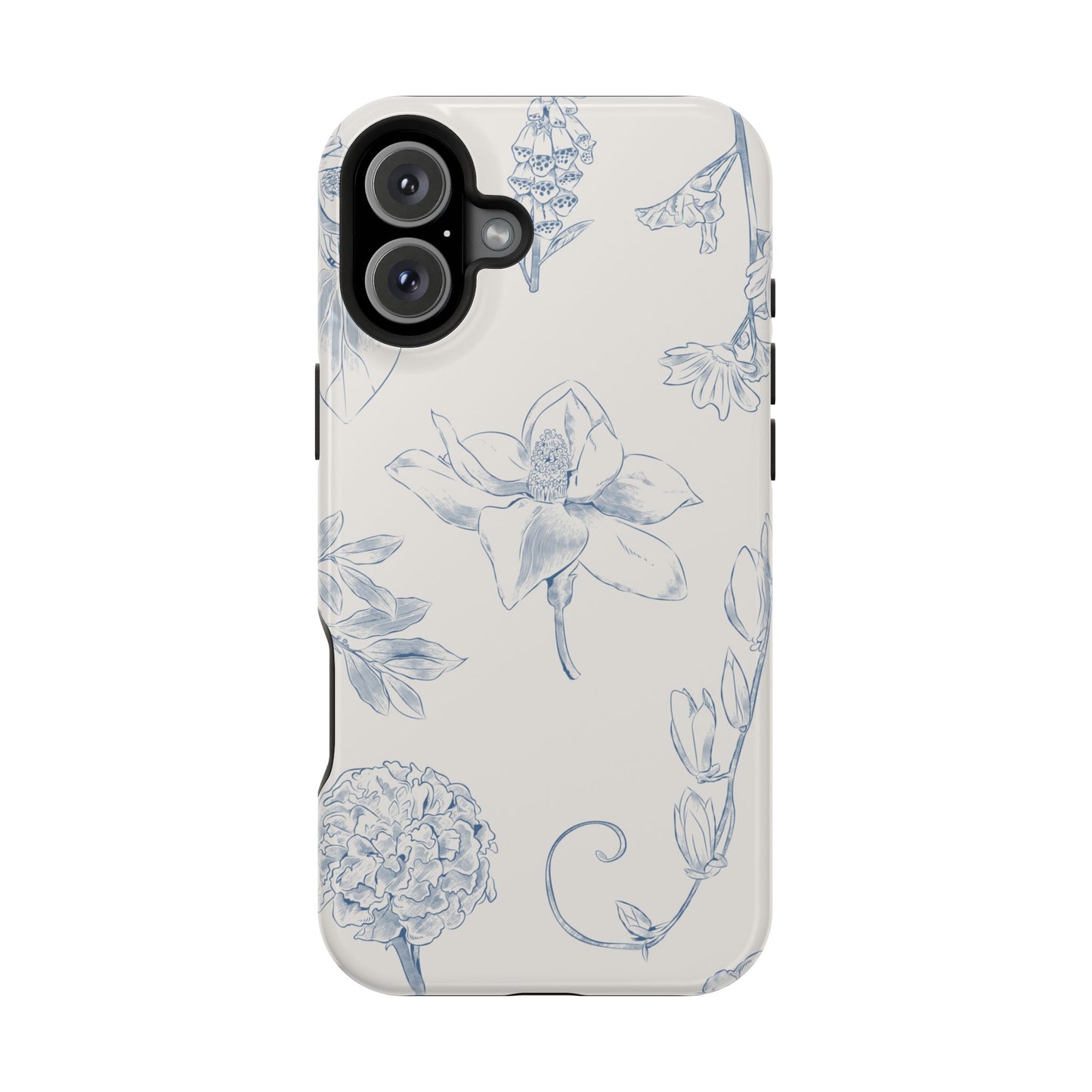 Vintage Blue Botanical Sketch Phone Case – MagSafe Compatible for iPhone & Samsung Galaxy