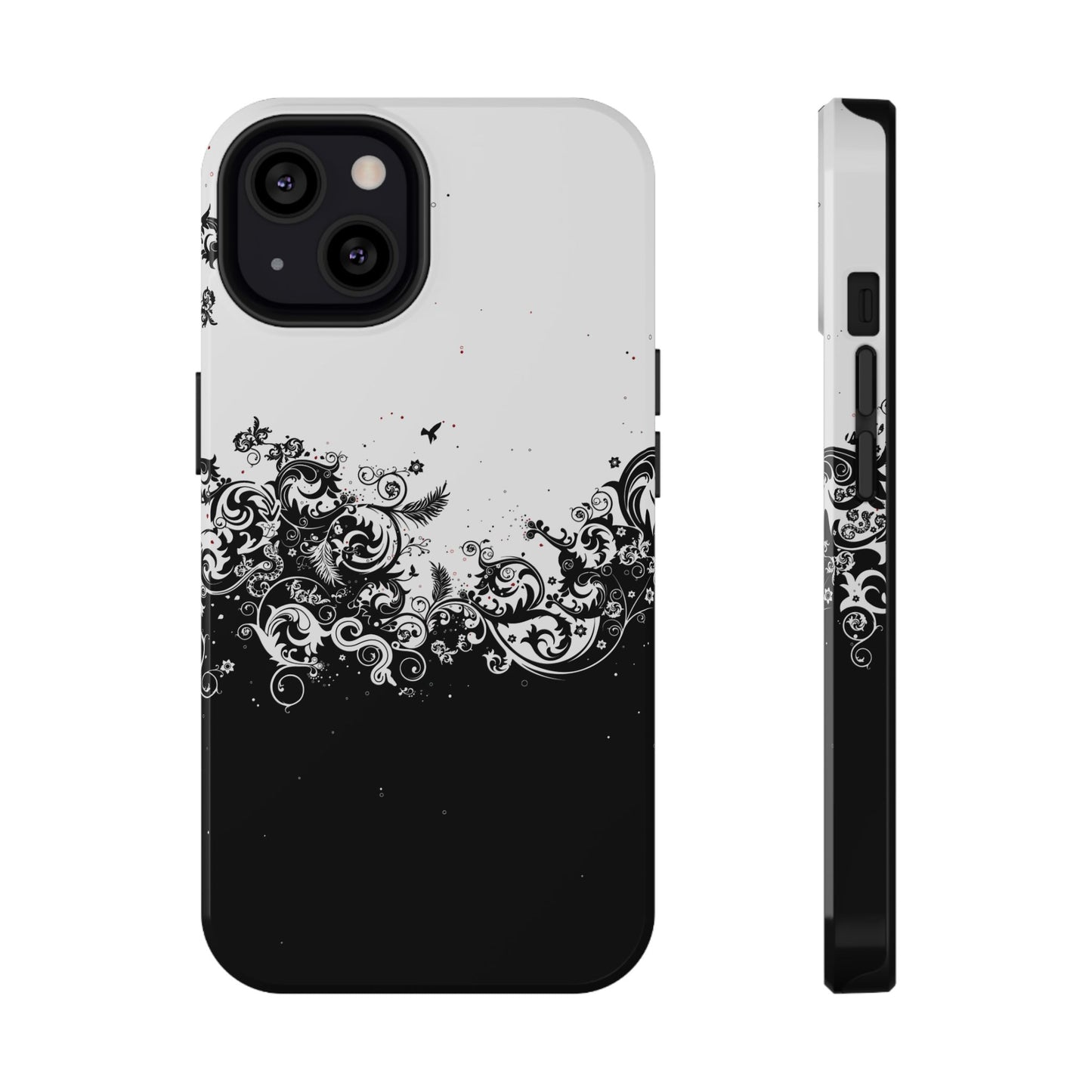 Ornate Black & White Floral Swirl Phone Case – MagSafe Compatible for iPhone & Samsung Galaxy