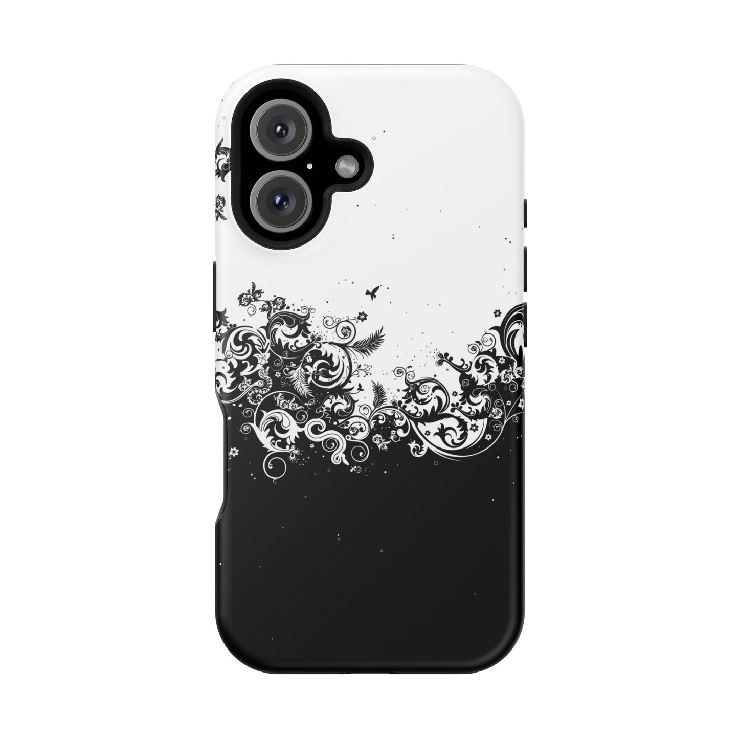 Ornate Black & White Floral Swirl Phone Case – MagSafe Compatible for iPhone & Samsung Galaxy