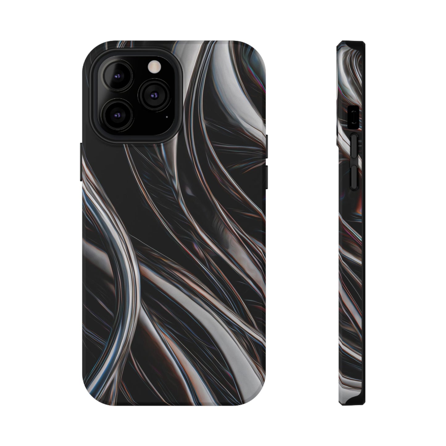Black Metallic Streaks Phone Case – MagSafe Compatible for iPhone & Samsung Galaxy