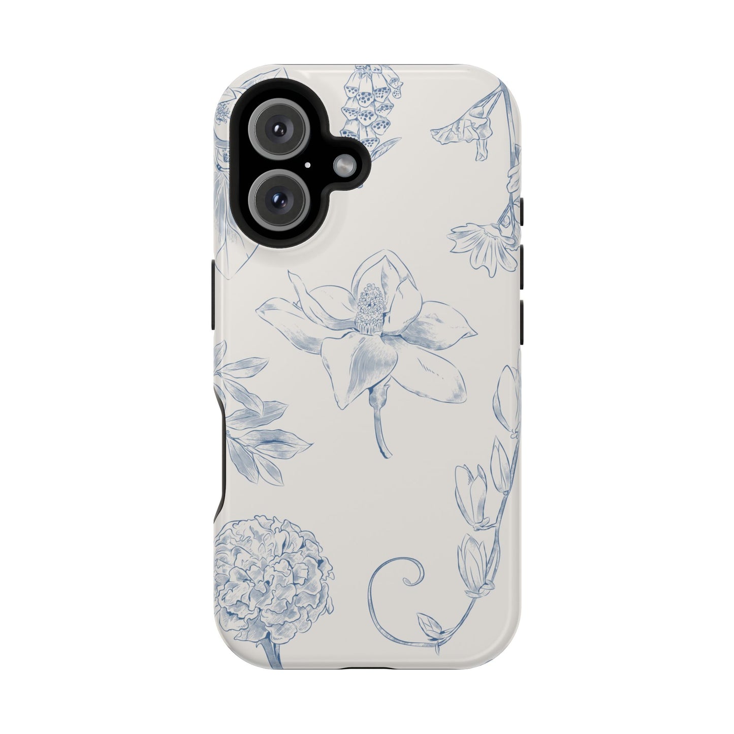Vintage Blue Botanical Sketch Phone Case – MagSafe Compatible for iPhone & Samsung Galaxy