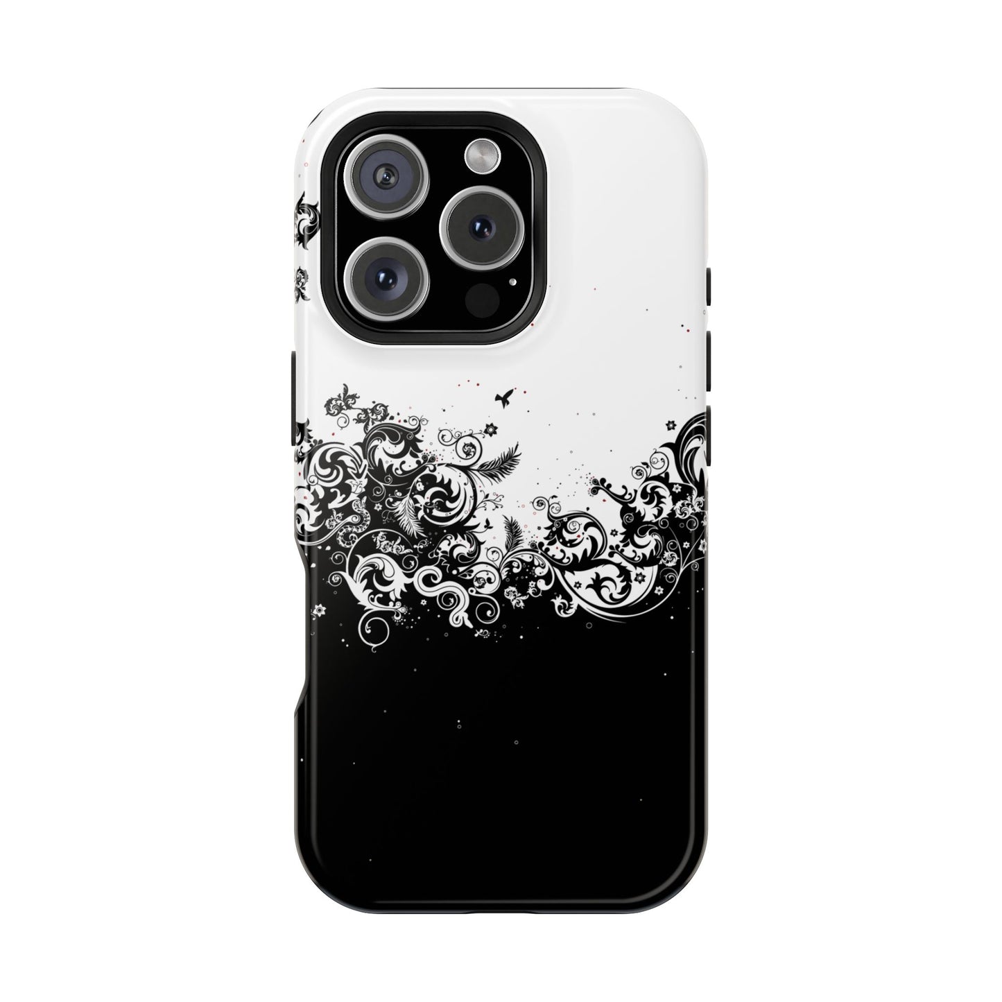 Ornate Black & White Floral Swirl Phone Case – MagSafe Compatible for iPhone & Samsung Galaxy
