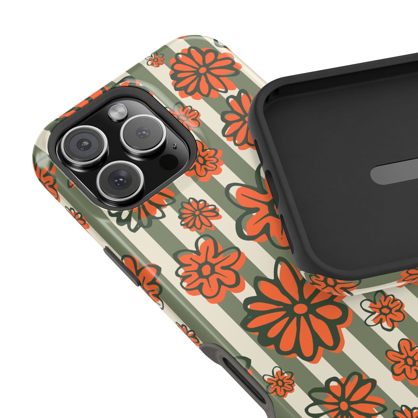 Retro Striped Floral Phone Case – MagSafe Compatible for iPhone & Samsung Galaxy
