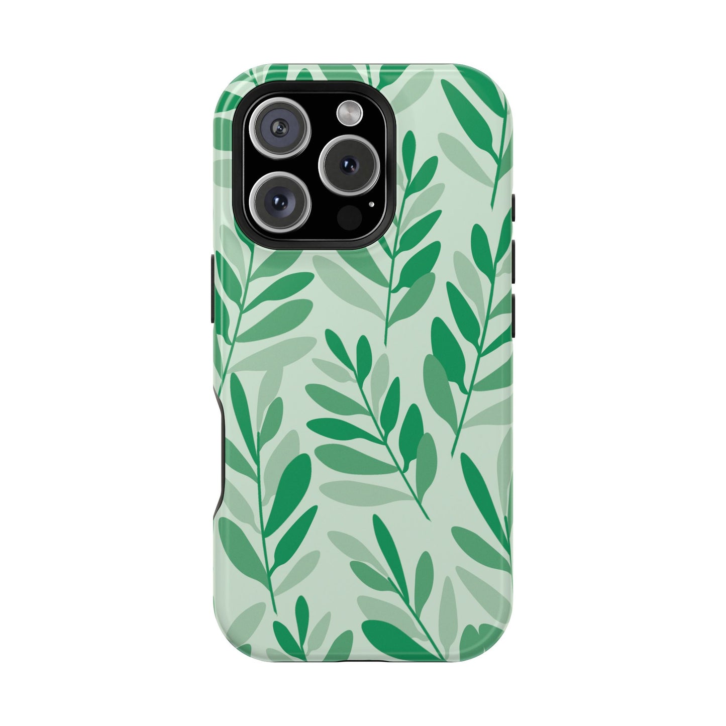 Green Leaf Pattern Phone Case – MagSafe Compatible for iPhone & Samsung Galaxy