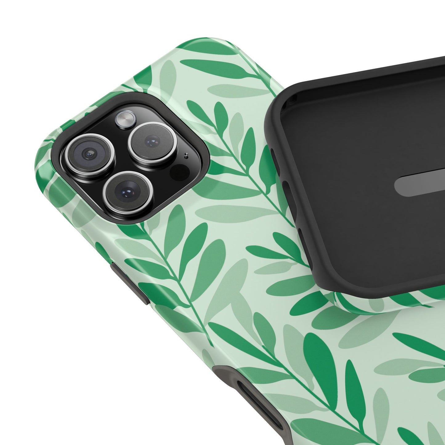 Green Leaf Pattern Phone Case – MagSafe Compatible for iPhone & Samsung Galaxy