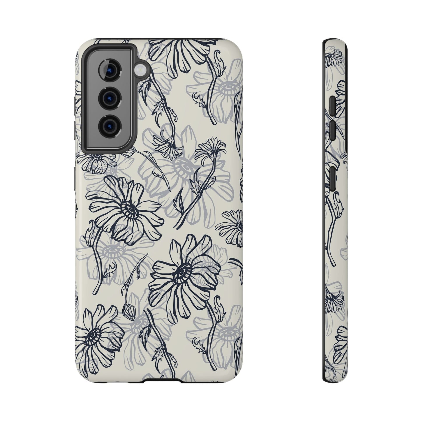 Monochrome Floral Sketch Phone Case – MagSafe Compatible for iPhone & Samsung Galaxy