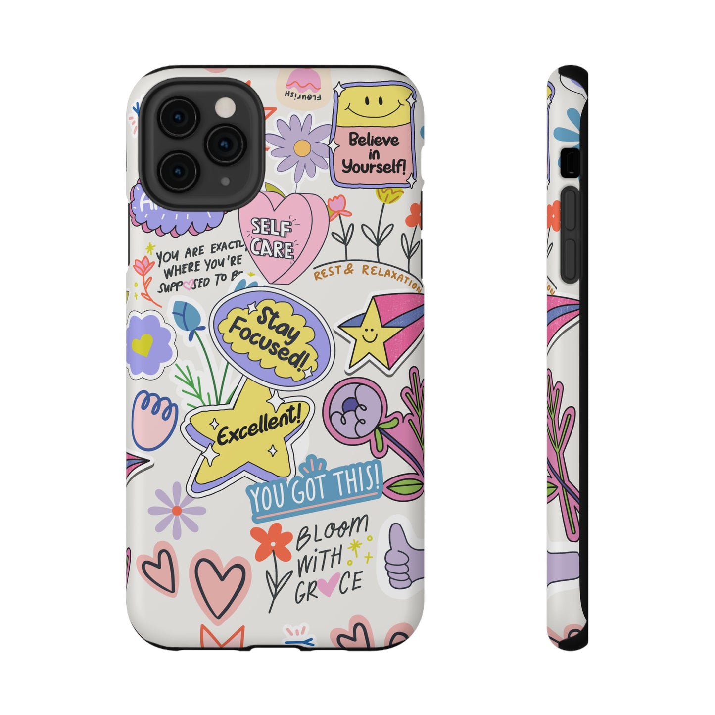Motivational Doodle Collage Phone Case – MagSafe Compatible for iPhone & Samsung Galaxy