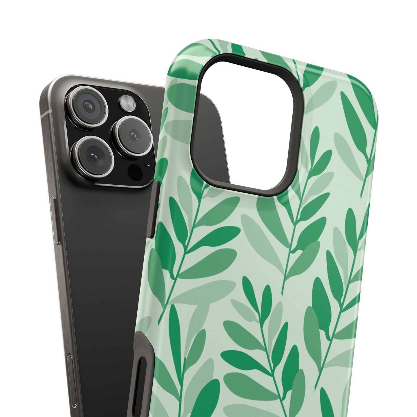 Green Leaf Pattern Phone Case – MagSafe Compatible for iPhone & Samsung Galaxy