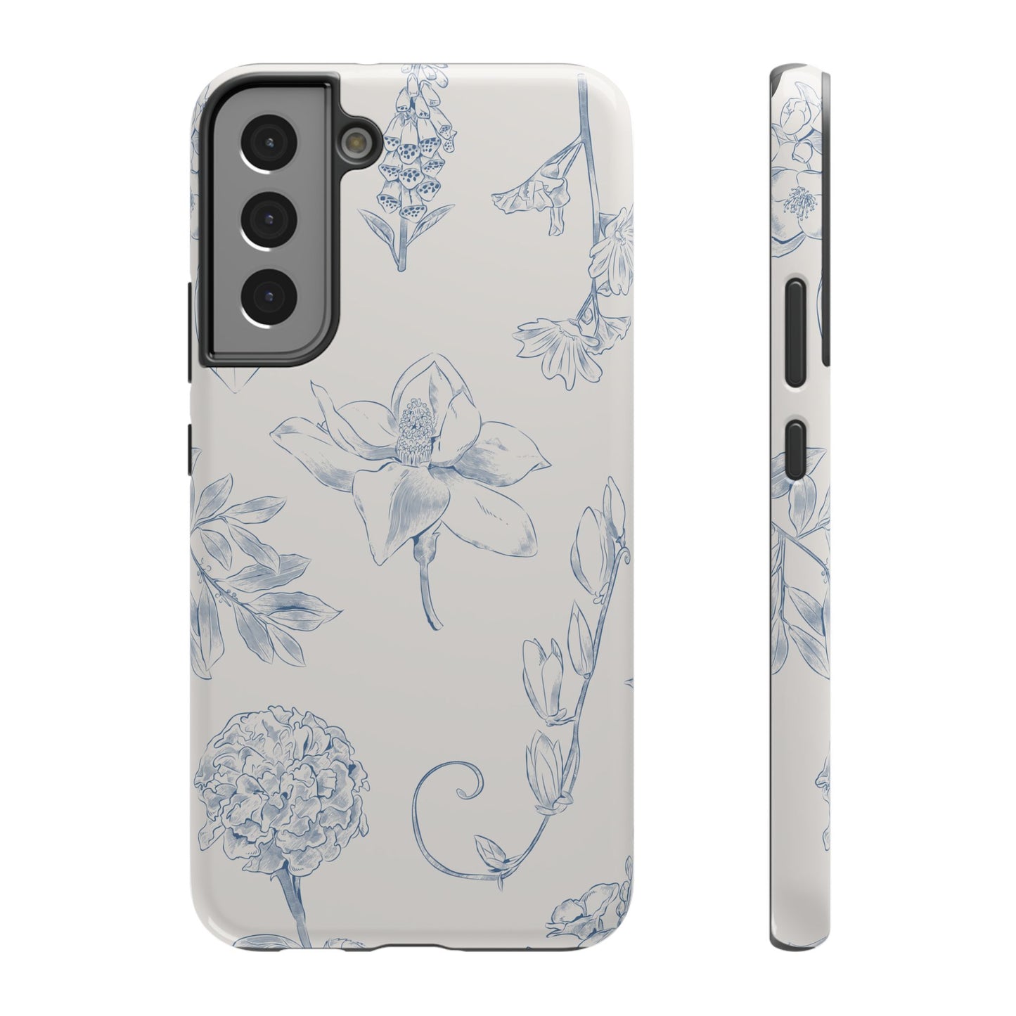 Vintage Blue Botanical Sketch Phone Case – MagSafe Compatible for iPhone & Samsung Galaxy