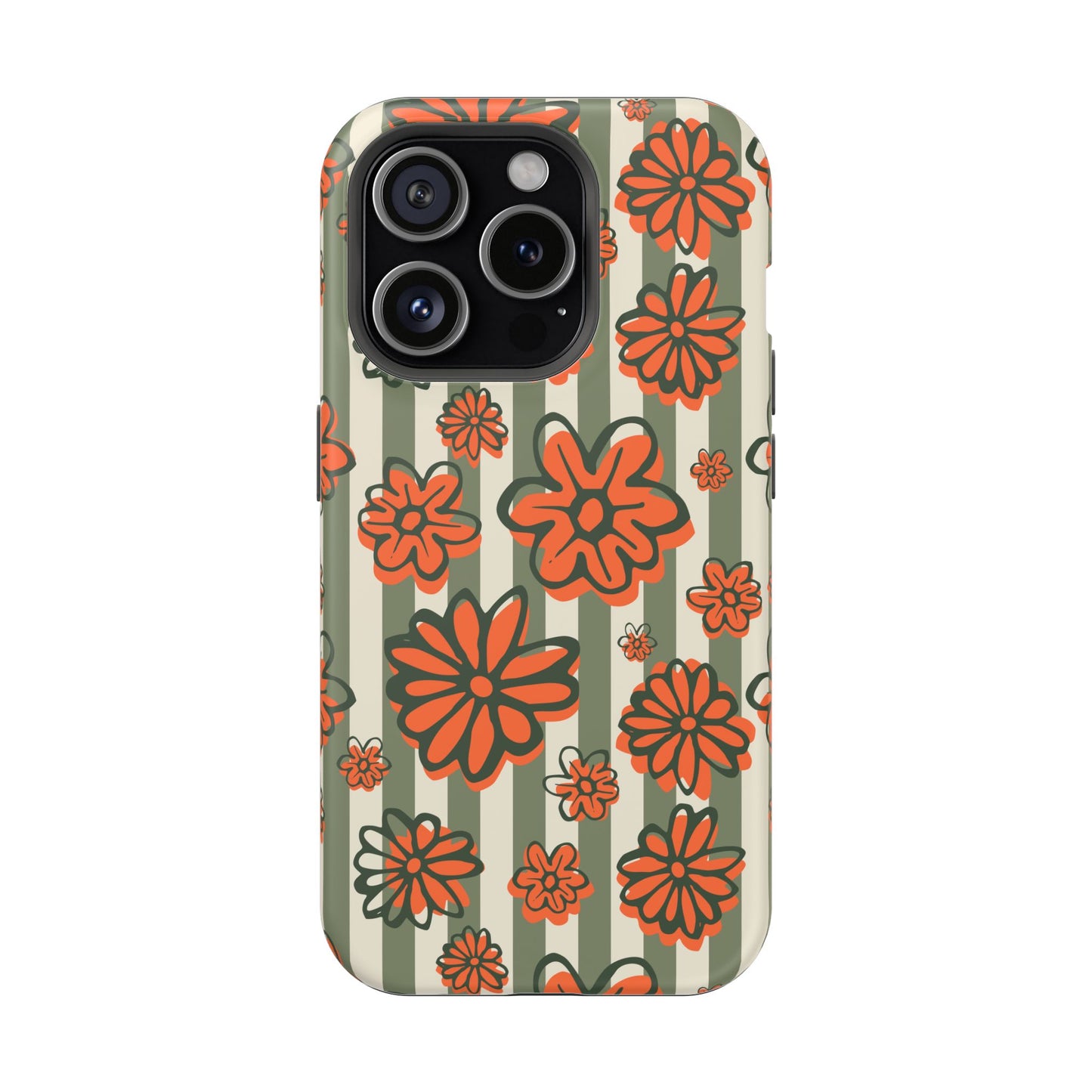 Retro Striped Floral Phone Case – MagSafe Compatible for iPhone & Samsung Galaxy
