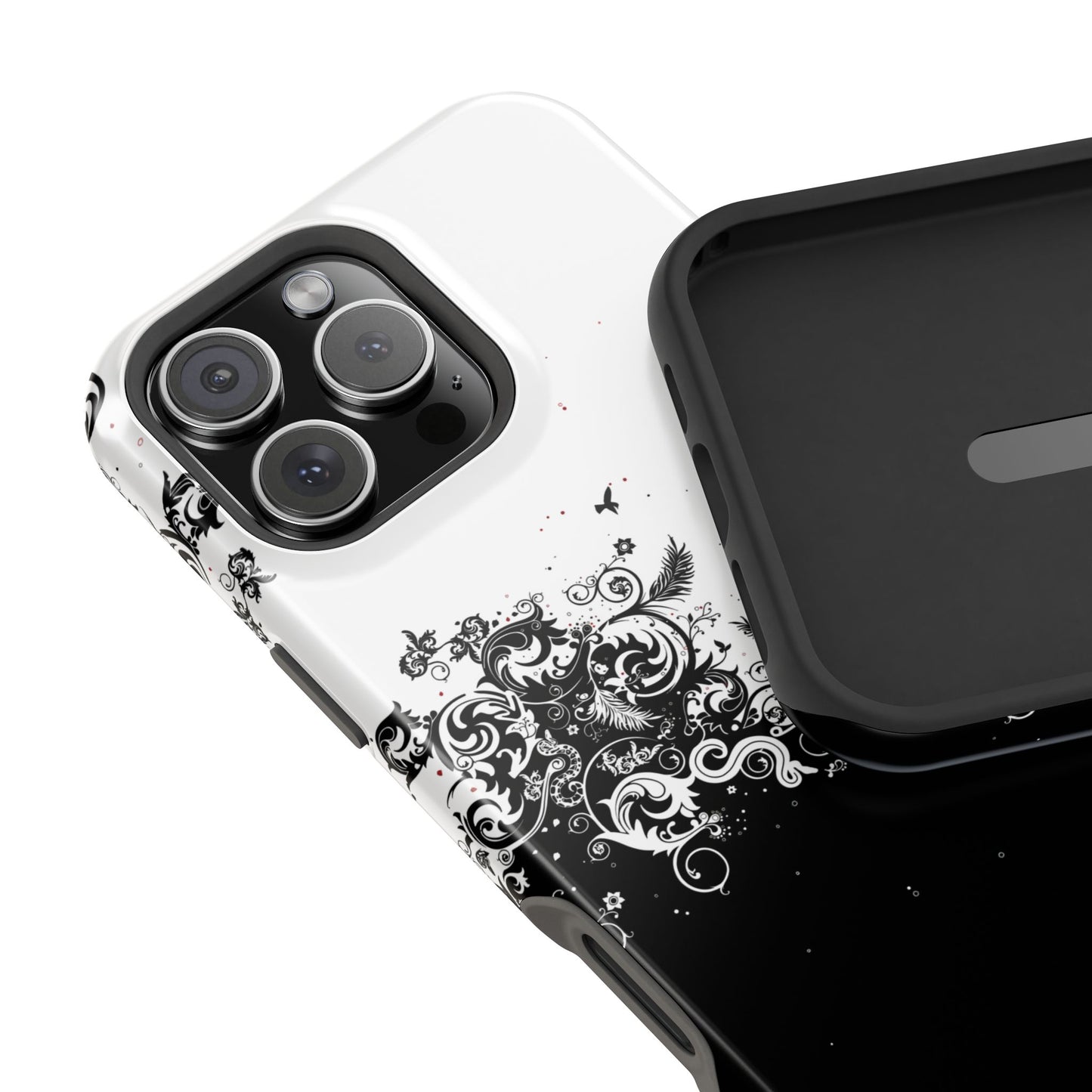 Ornate Black & White Floral Swirl Phone Case – MagSafe Compatible for iPhone & Samsung Galaxy