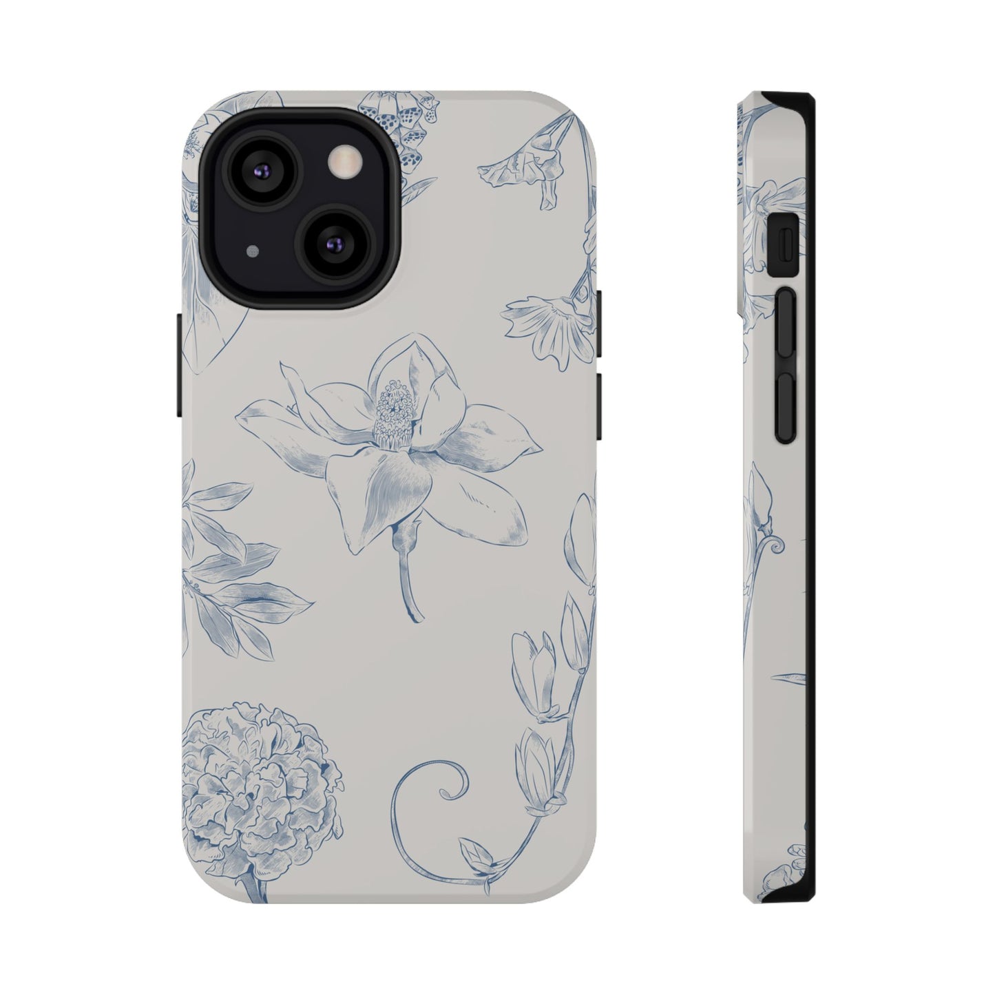 Vintage Blue Botanical Sketch Phone Case – MagSafe Compatible for iPhone & Samsung Galaxy
