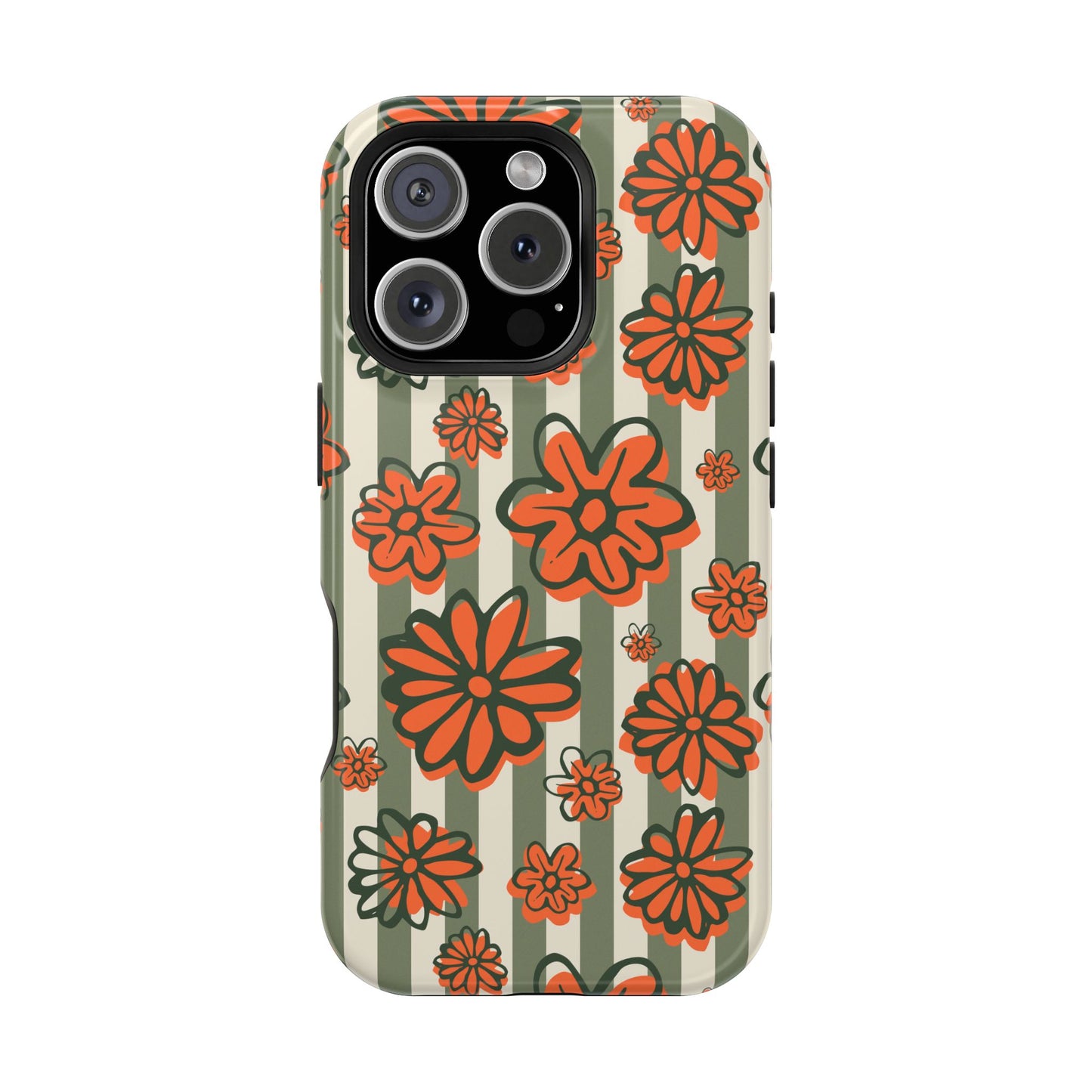 Retro Striped Floral Phone Case – MagSafe Compatible for iPhone & Samsung Galaxy