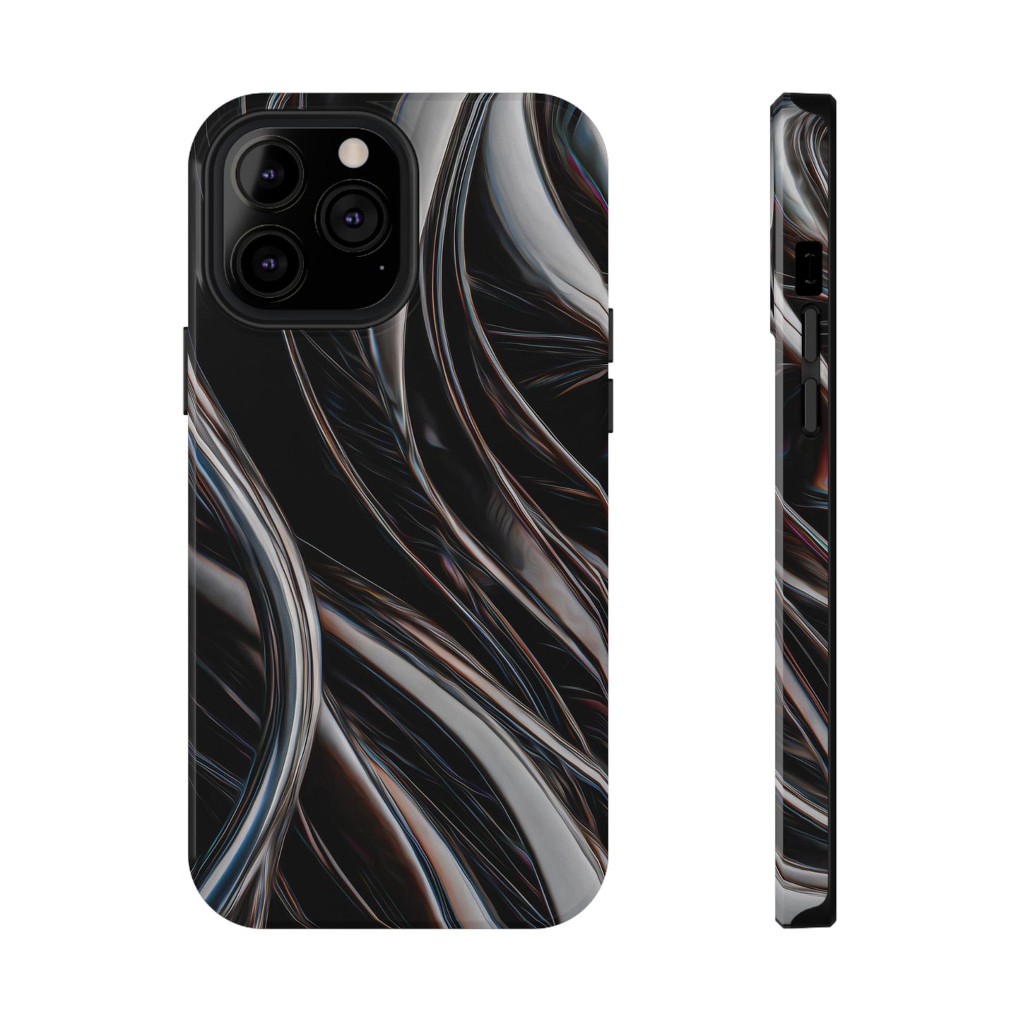 Black Metallic Streaks Phone Case – MagSafe Compatible for iPhone & Samsung Galaxy