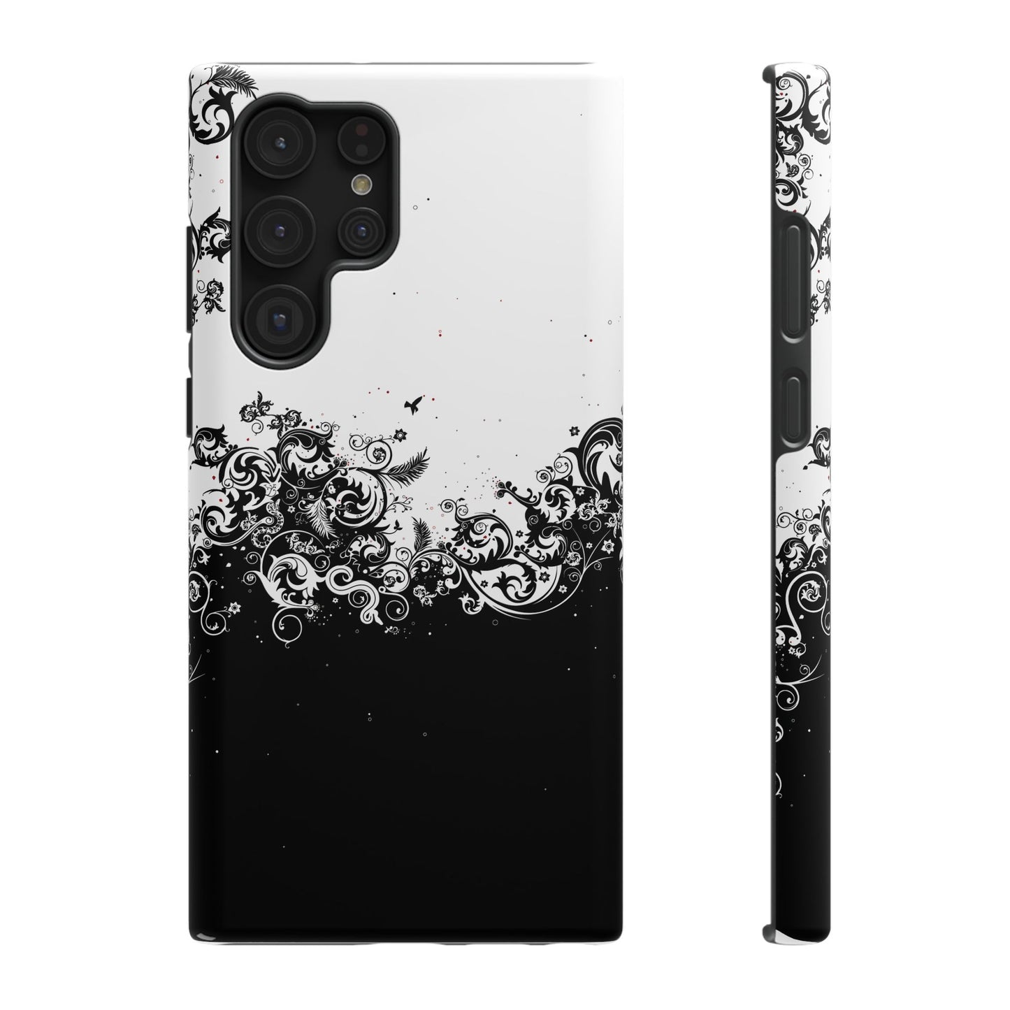 Ornate Black & White Floral Swirl Phone Case – MagSafe Compatible for iPhone & Samsung Galaxy