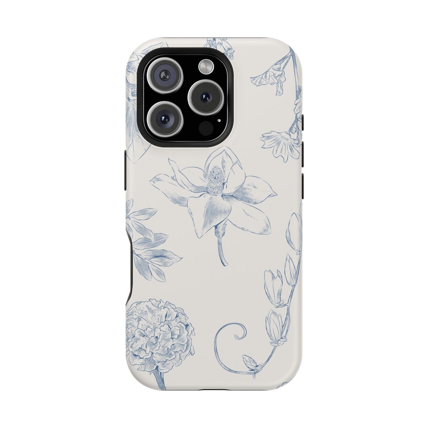 Vintage Blue Botanical Sketch Phone Case – MagSafe Compatible for iPhone & Samsung Galaxy