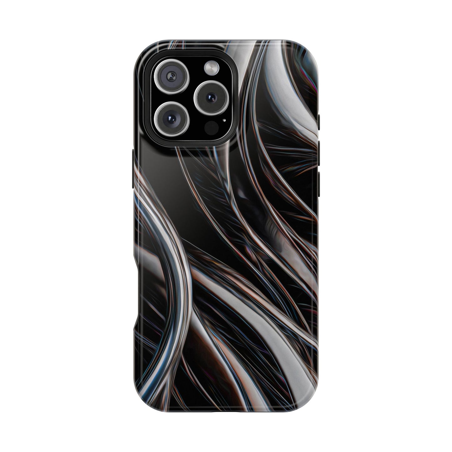 Black Metallic Streaks Phone Case – MagSafe Compatible for iPhone & Samsung Galaxy
