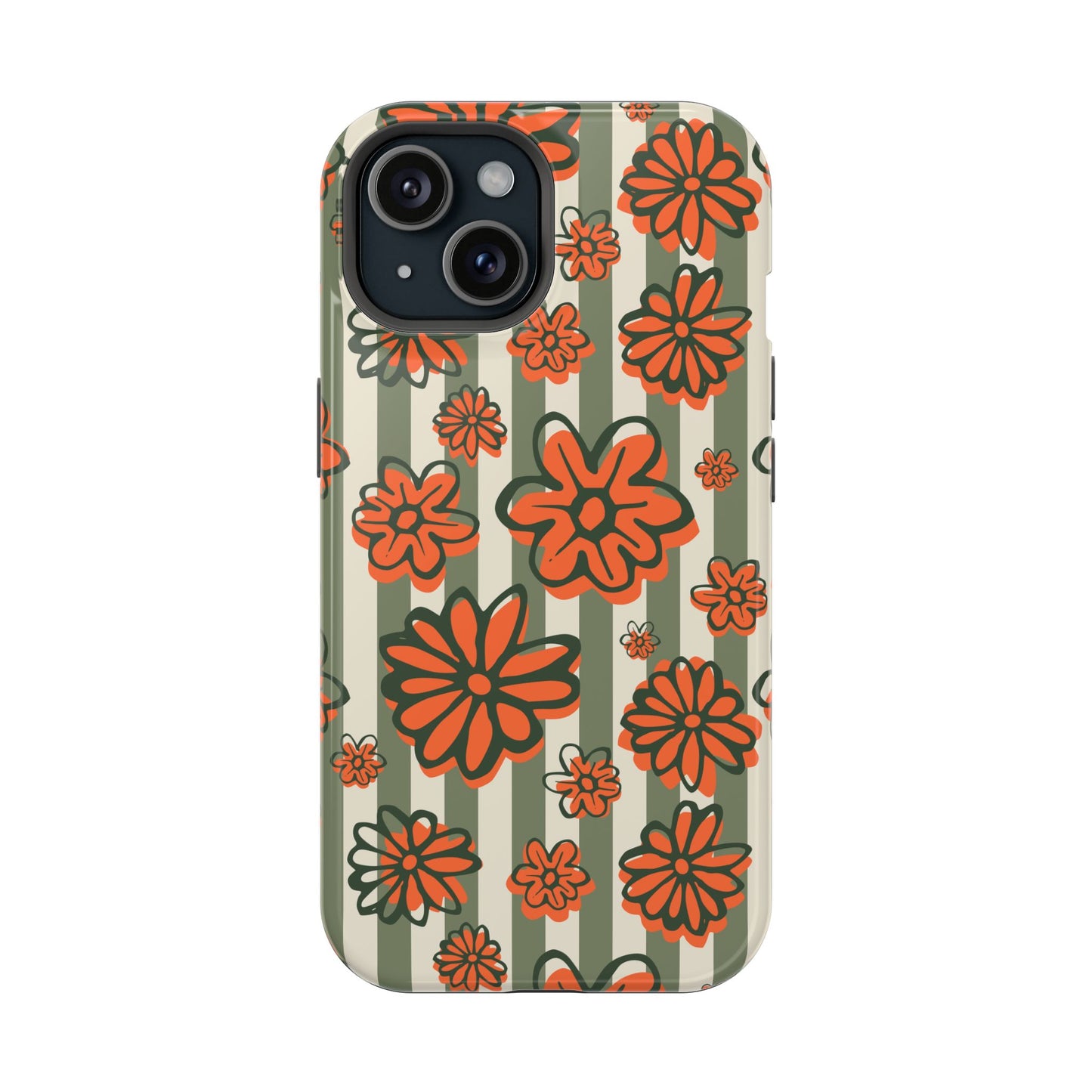 Retro Striped Floral Phone Case – MagSafe Compatible for iPhone & Samsung Galaxy