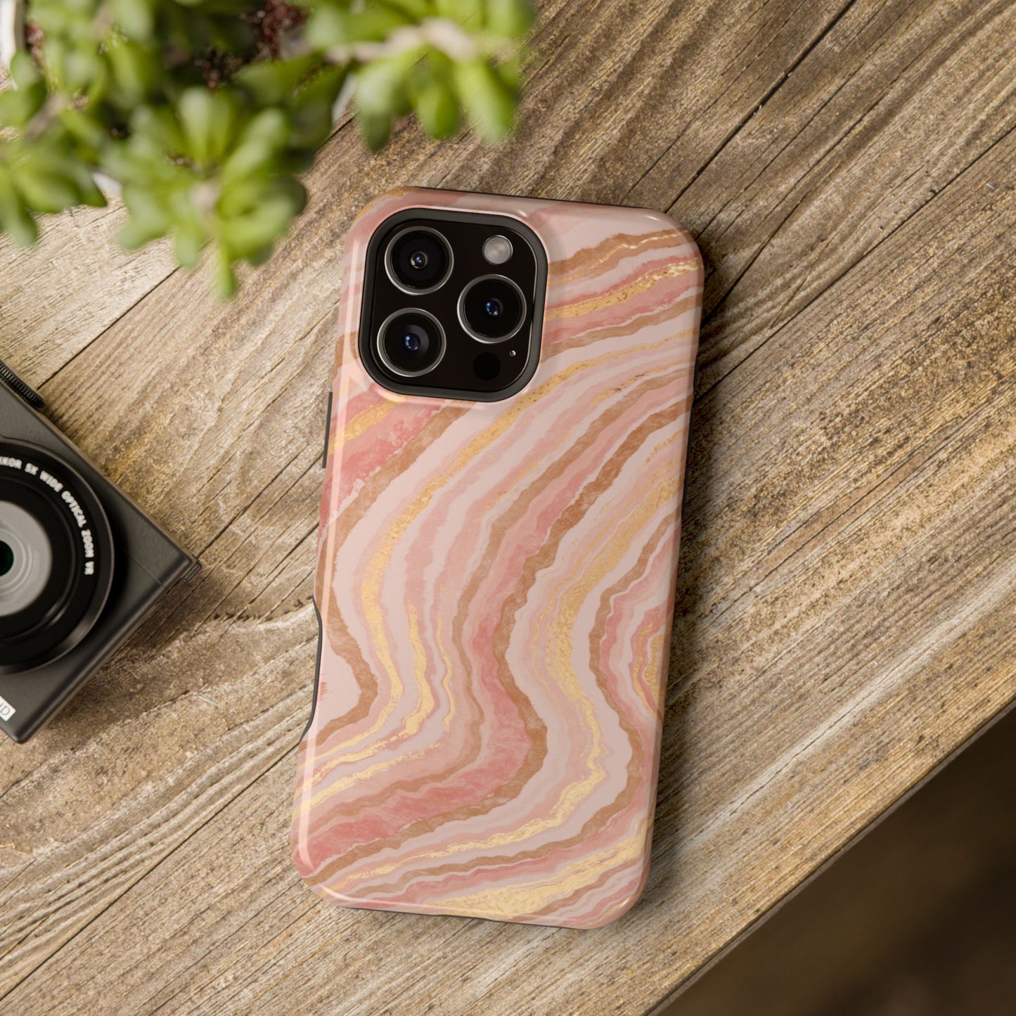 Rose Gold Marble Wave Phone Case – MagSafe Compatible for iPhone & Samsung Galaxy
