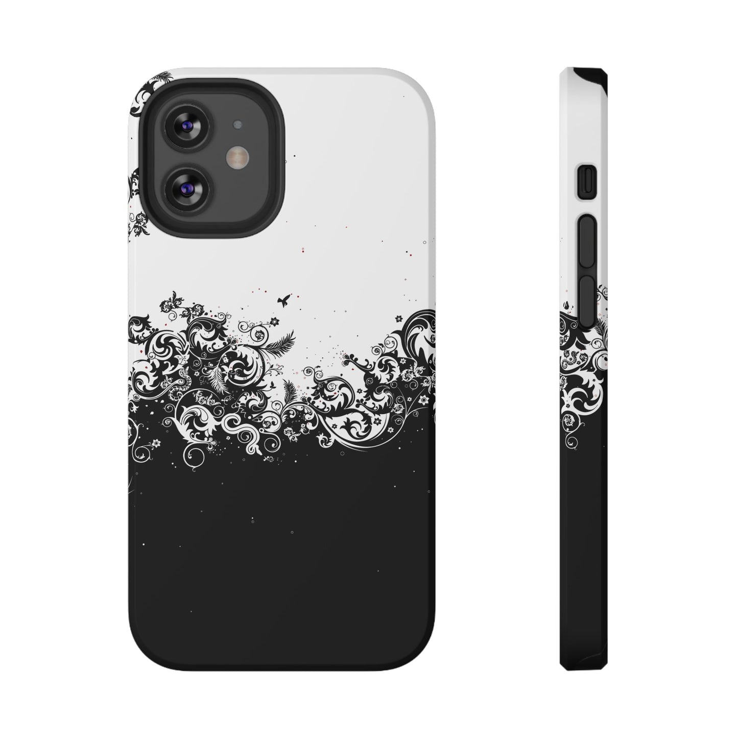 Ornate Black & White Floral Swirl Phone Case – MagSafe Compatible for iPhone & Samsung Galaxy