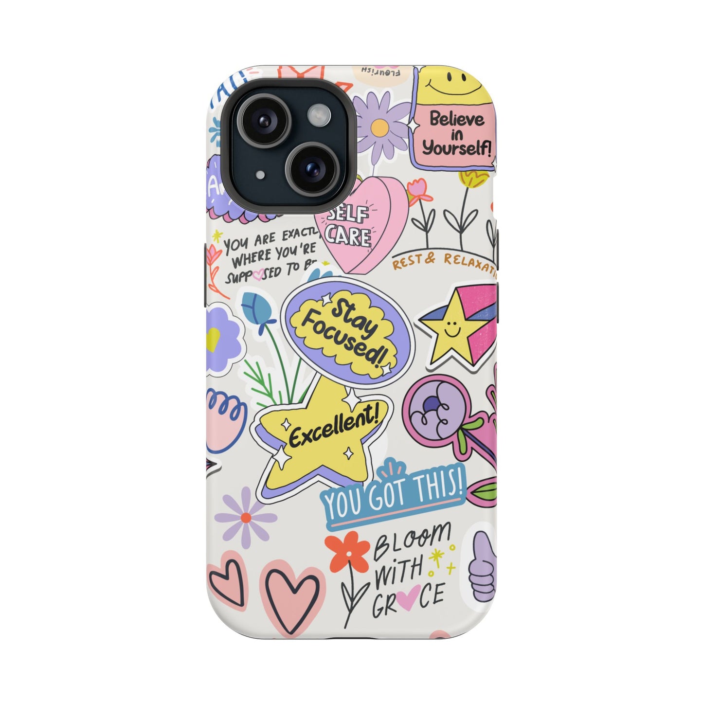 Motivational Doodle Collage Phone Case – MagSafe Compatible for iPhone & Samsung Galaxy