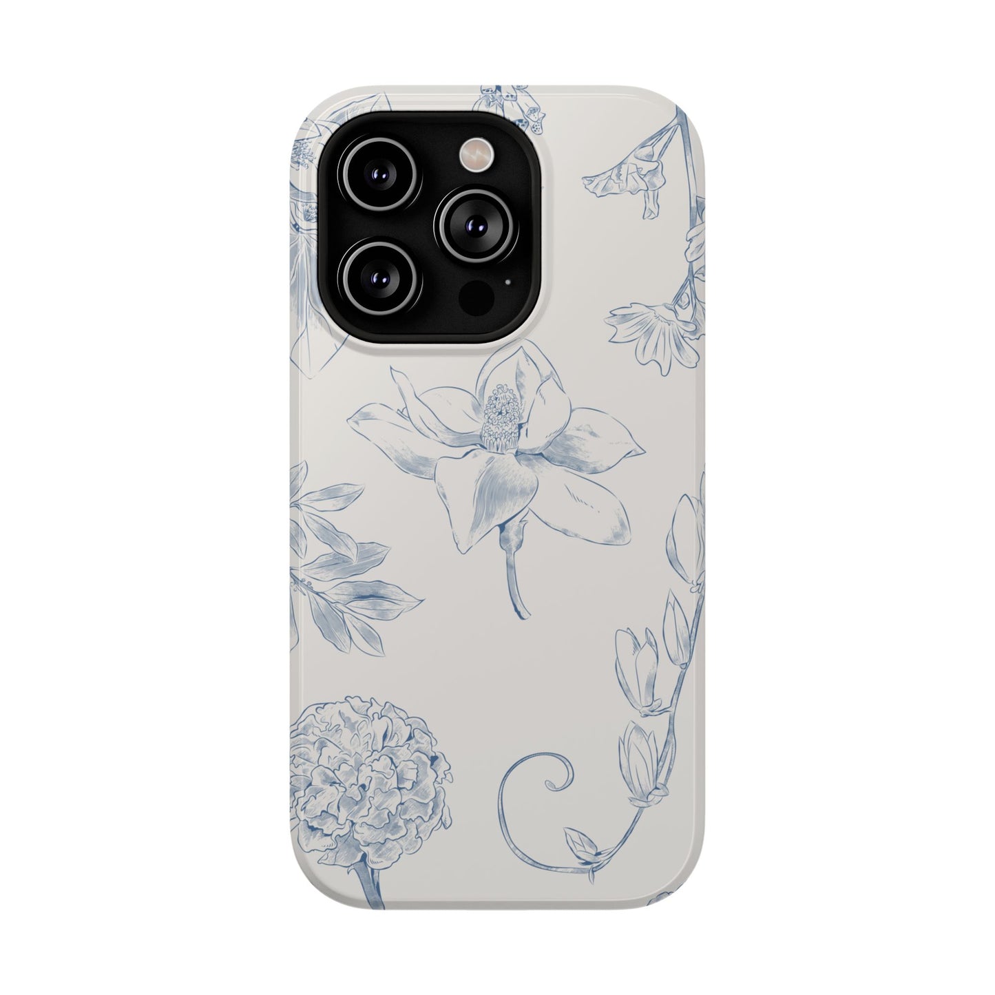 Vintage Blue Botanical Sketch Phone Case – MagSafe Compatible for iPhone & Samsung Galaxy