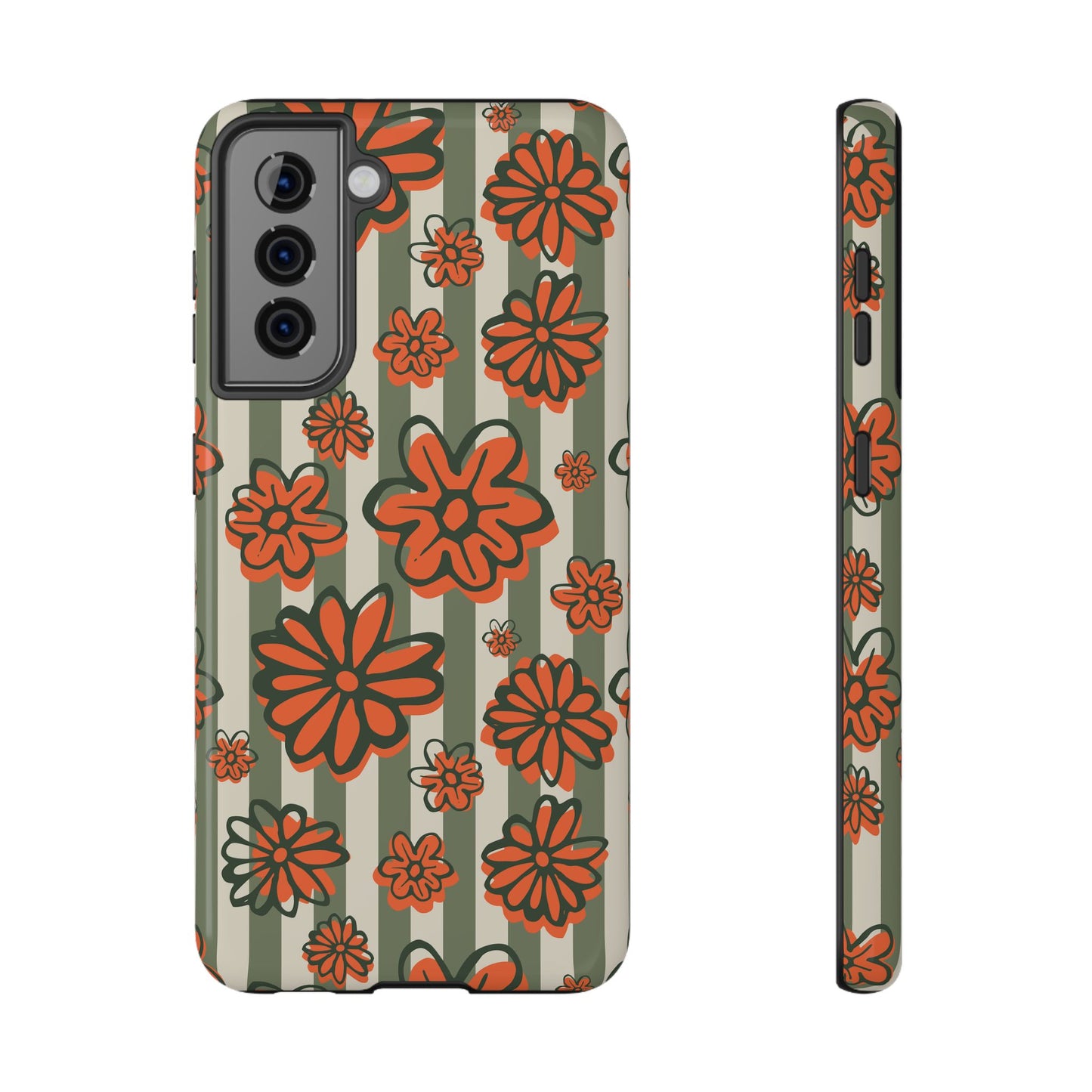 Retro Striped Floral Phone Case – MagSafe Compatible for iPhone & Samsung Galaxy