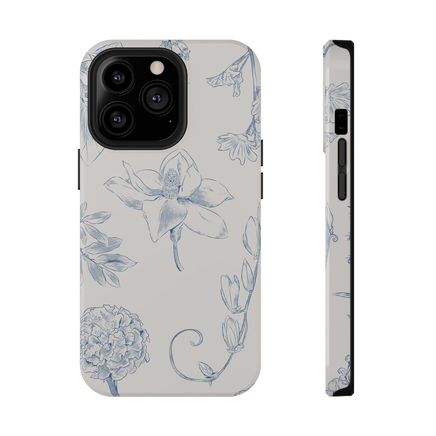 Vintage Blue Botanical Sketch Phone Case – MagSafe Compatible for iPhone & Samsung Galaxy