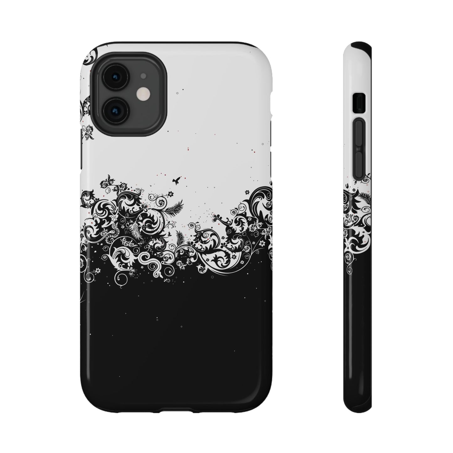 Ornate Black & White Floral Swirl Phone Case – MagSafe Compatible for iPhone & Samsung Galaxy