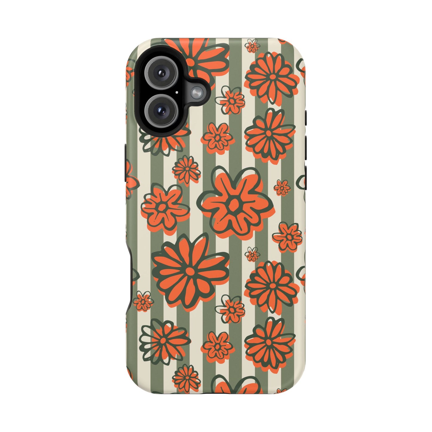 Retro Striped Floral Phone Case – MagSafe Compatible for iPhone & Samsung Galaxy