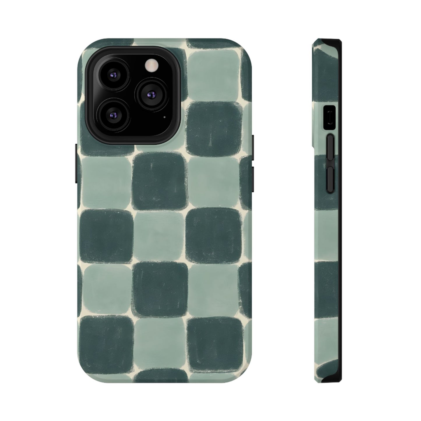 Green Checkerboard Retro Phone Case – MagSafe Compatible for iPhone & Samsung Galaxy