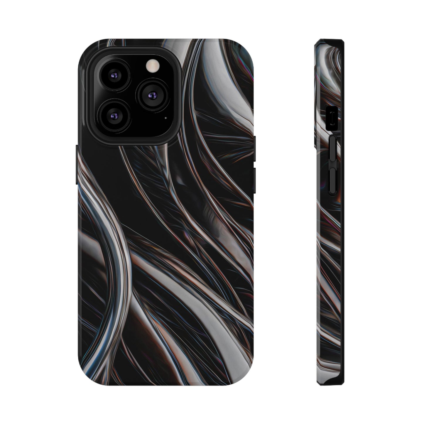 Black Metallic Streaks Phone Case – MagSafe Compatible for iPhone & Samsung Galaxy