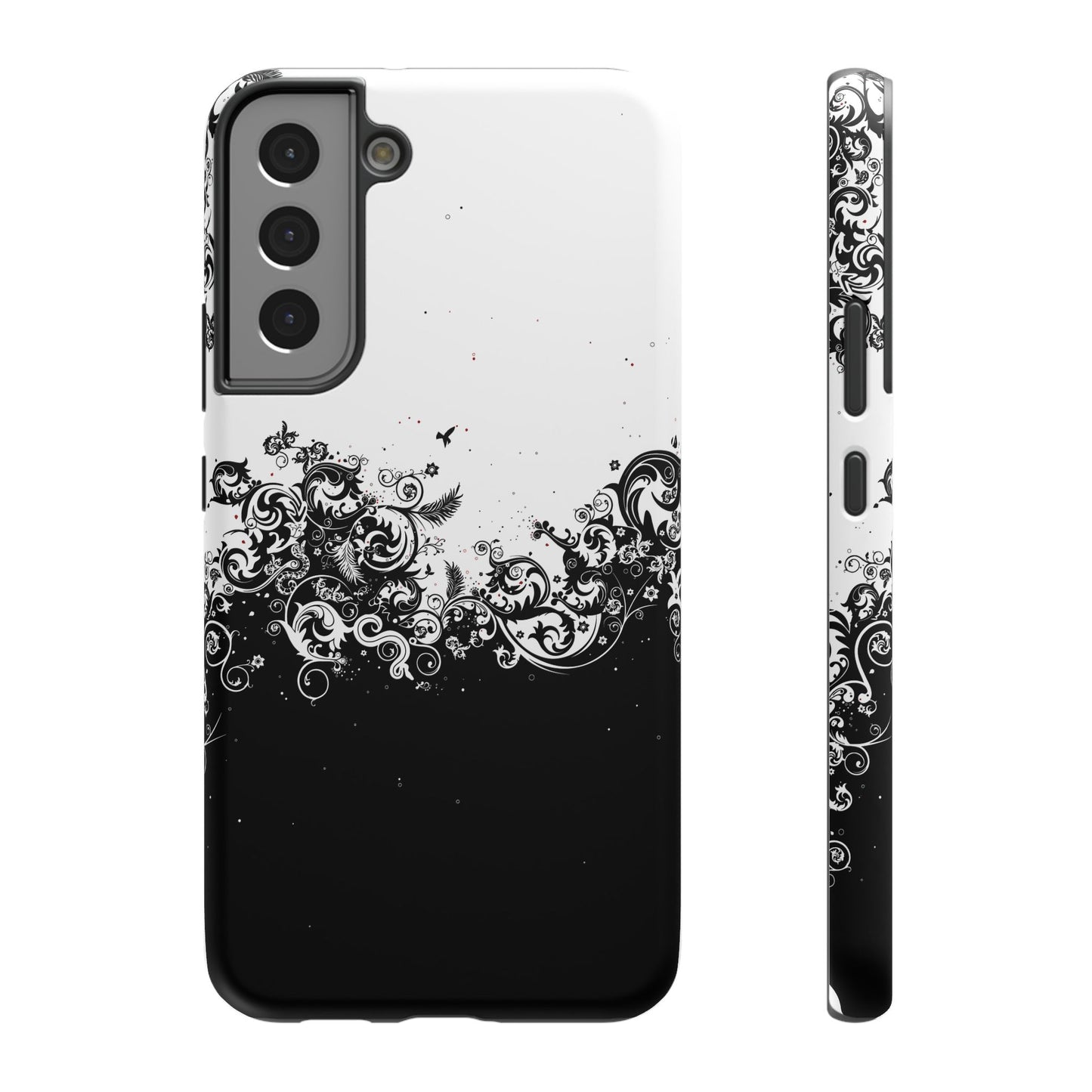 Ornate Black & White Floral Swirl Phone Case – MagSafe Compatible for iPhone & Samsung Galaxy