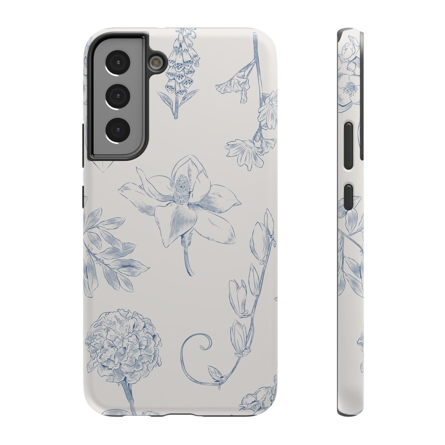 Vintage Blue Botanical Sketch Phone Case – MagSafe Compatible for iPhone & Samsung Galaxy